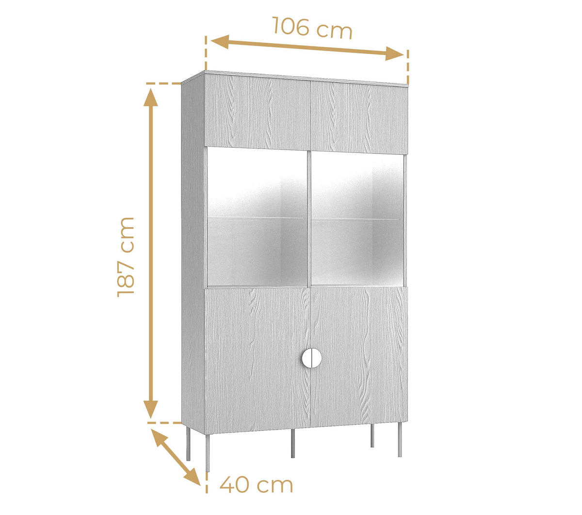 VITRINE Brunelli 2T Dunkelgrau 106,6/187,6/40 cm – mit großer Kapazität und Glastüren - Dunkelgrau/Schwarz, Holzwerkstoff/Metall (106.6/187.6/40cm) - AX Living