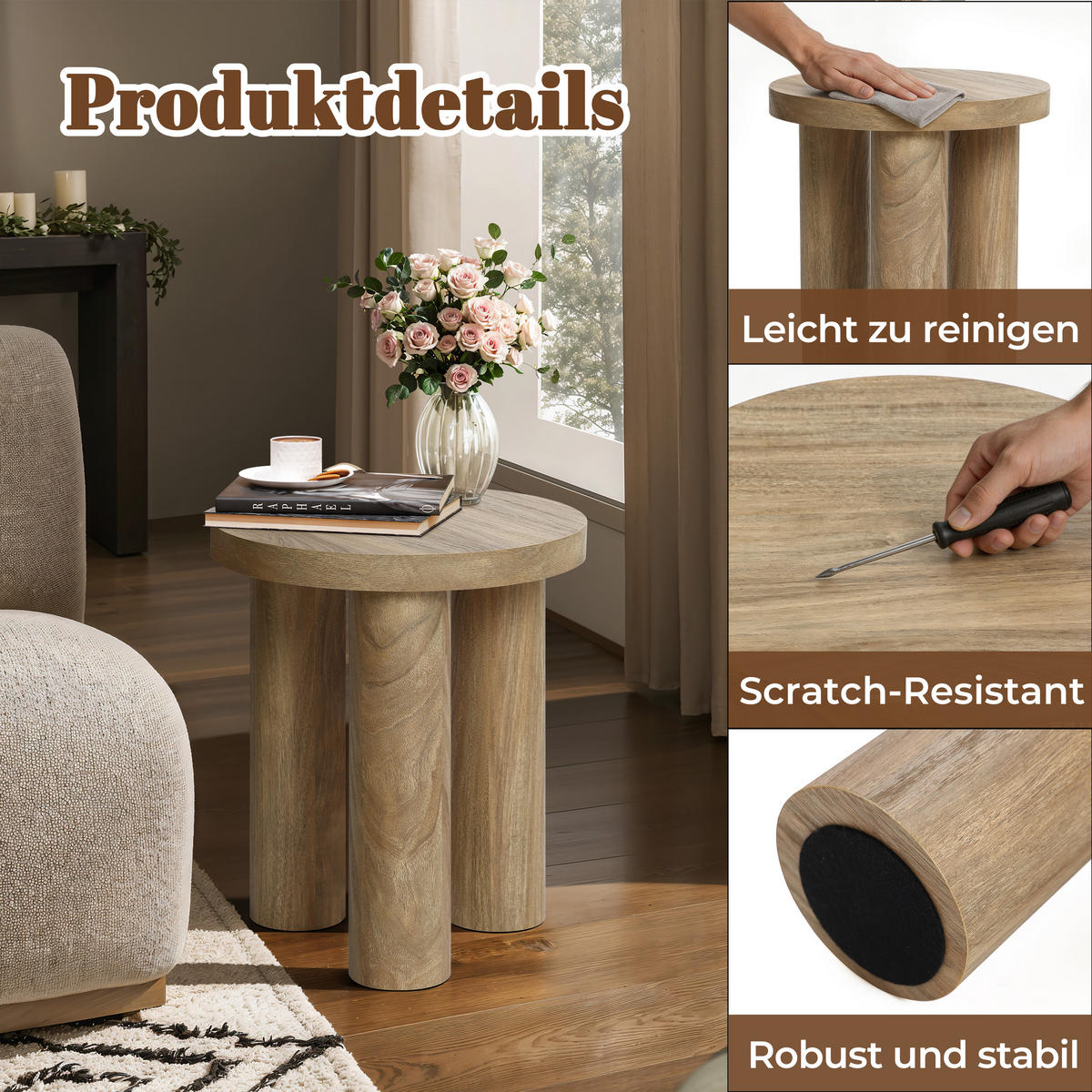 BEISTELLTISCH Holz Rund, Ø42 × H50 cm - Braun, Holzwerkstoff (42/42/50cm) - Hometopia