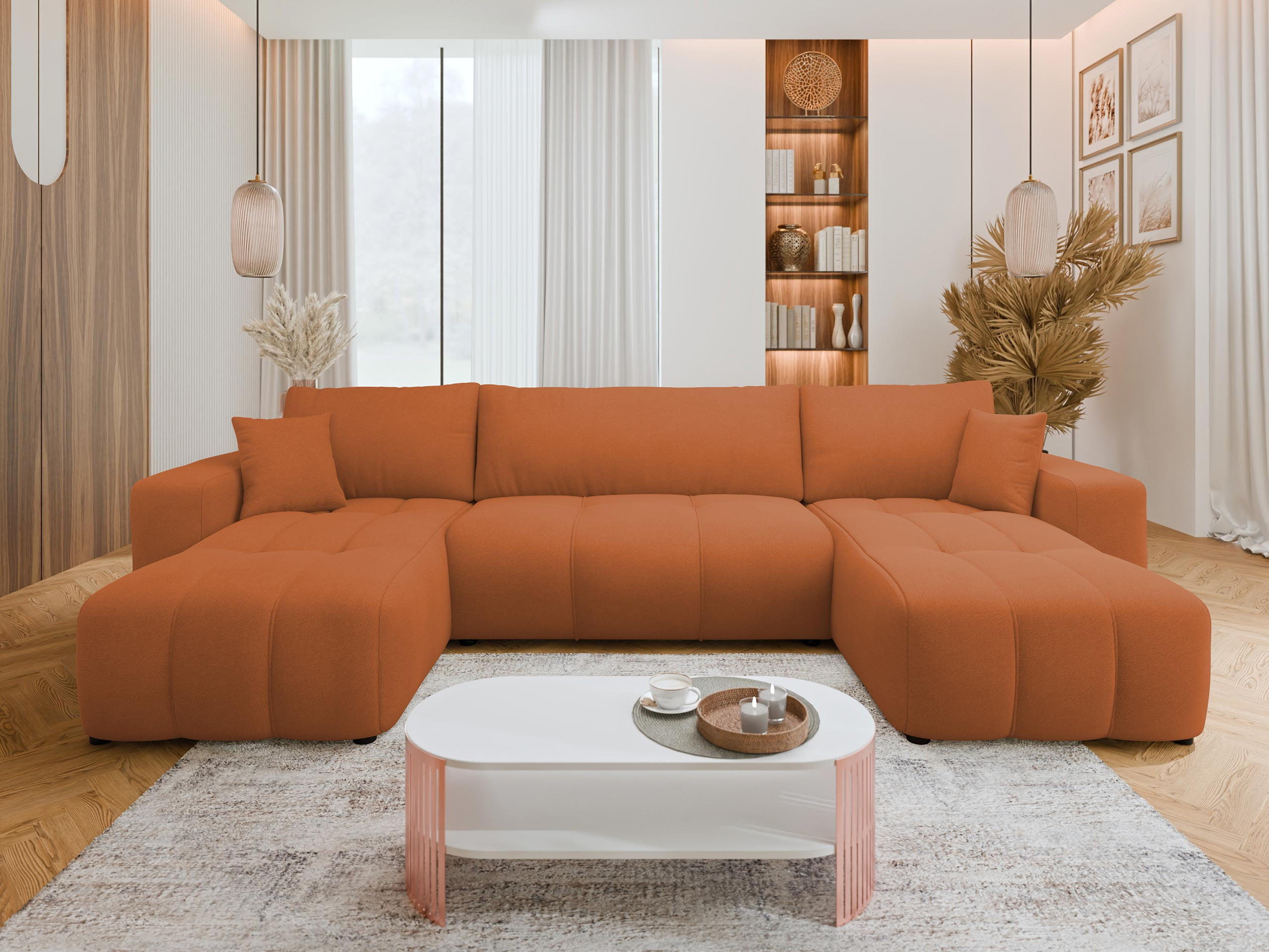 WOHNLANDSCHAFT Furyn U - Schwarz/Orange, Holz/Kunststoff (312/82/145cm) - MIRJAN24
