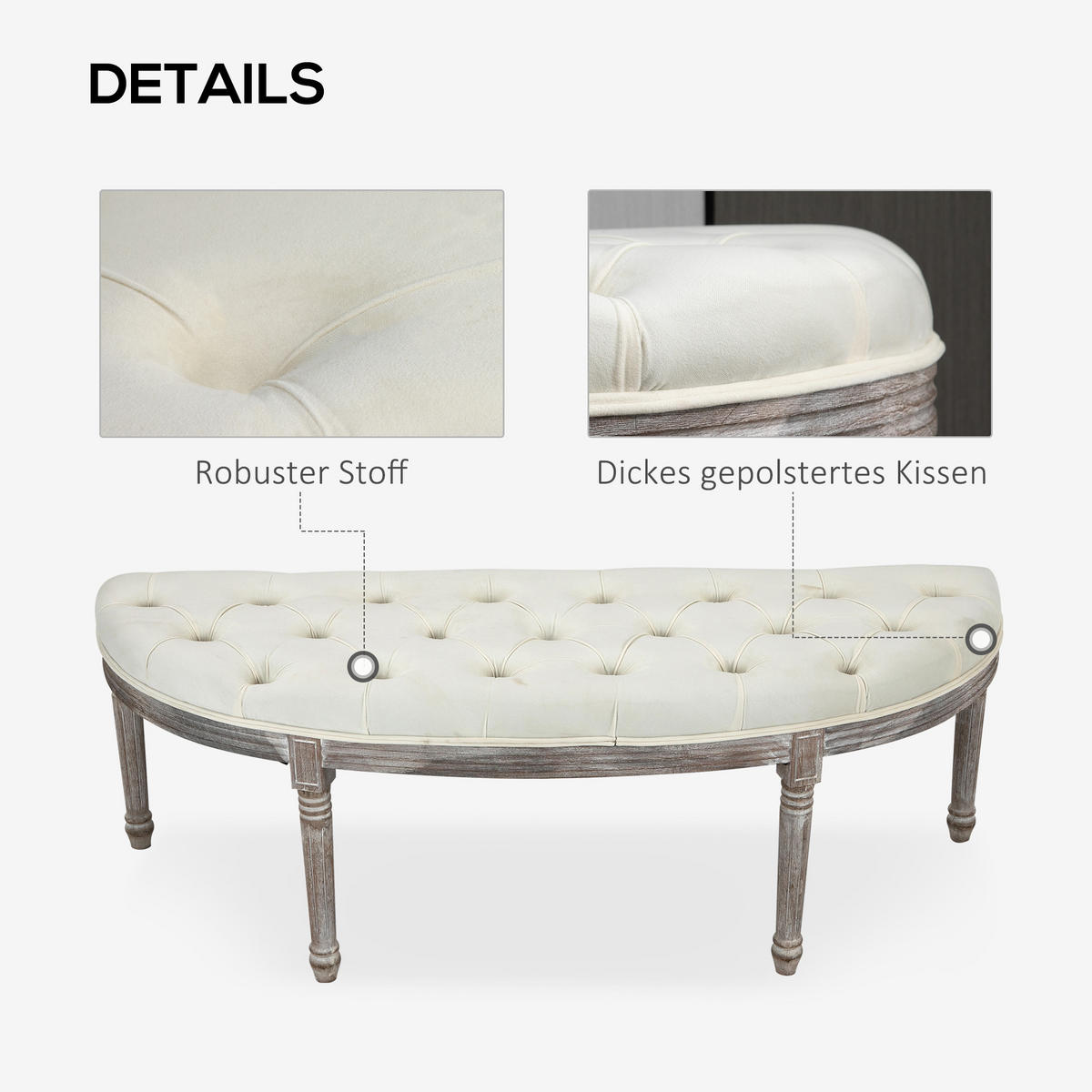 POLSTERBANK Sitzbank Vintage Retro Bettbank mit Knöpfen Samtige Berührung Holz - Beige, Kunststoff (49/49/142cm) - HOMCOM