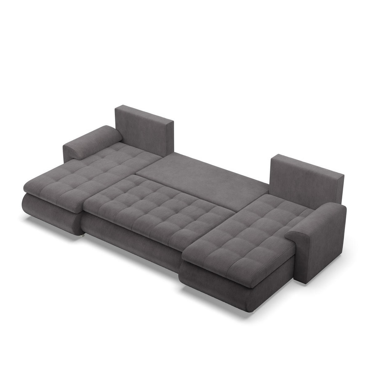 U-SOFA MIT SCHLAFFUNKTION FORESTA, Cord - Dunkelgrau - Dunkelgrau, Textil (302/89/159cm)