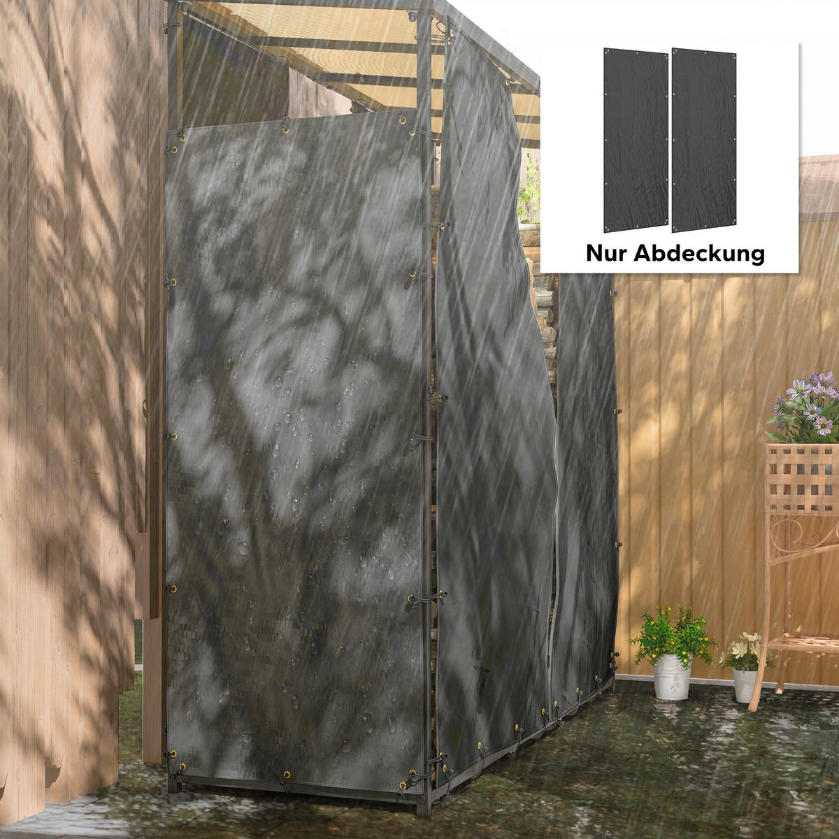 KAMINHOLZREGAL 148 x 62 cm - Schwarz, Kunststoff (62/0.1/148cm) - Outsunny