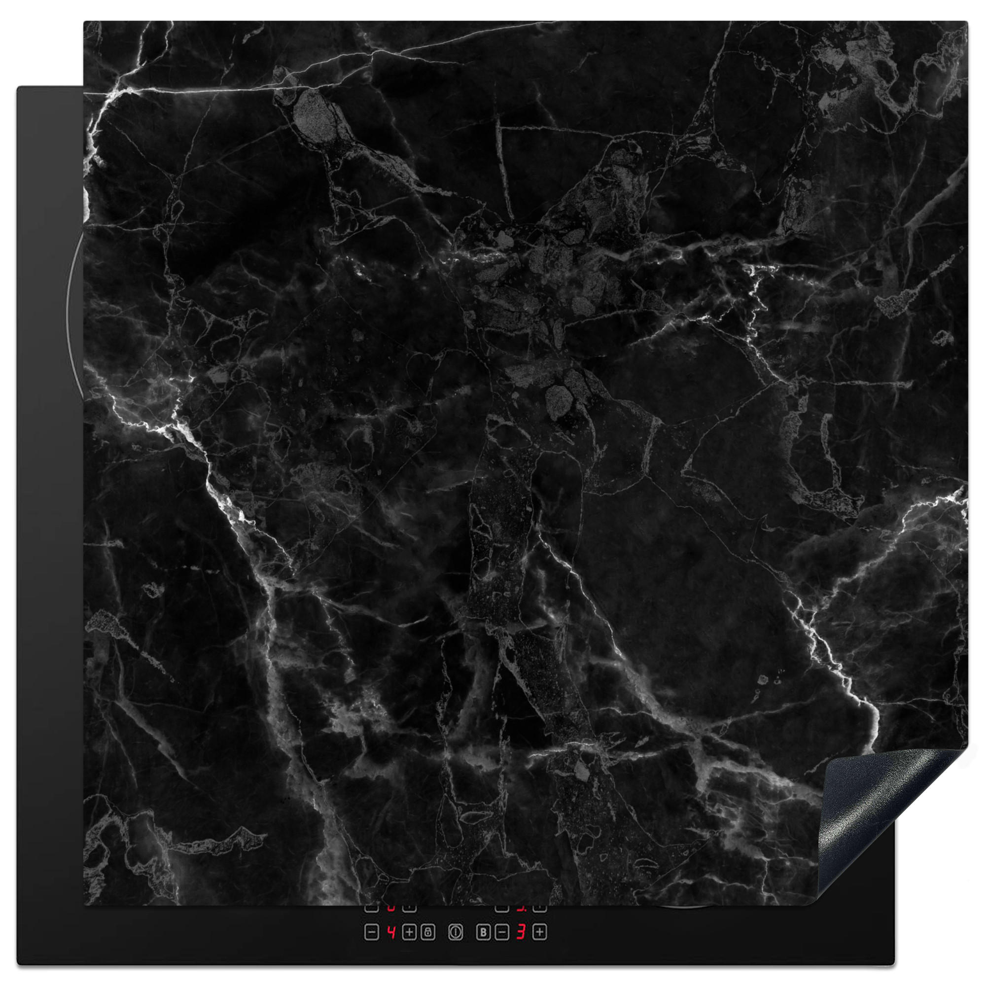 HERABDECKPLATTE - Marmor - Schwarz - Weiß - Textur - Marmoroptik - 60x60 - Silberfarben, Kunststoff (60/60/0.2cm) - MuchoWow