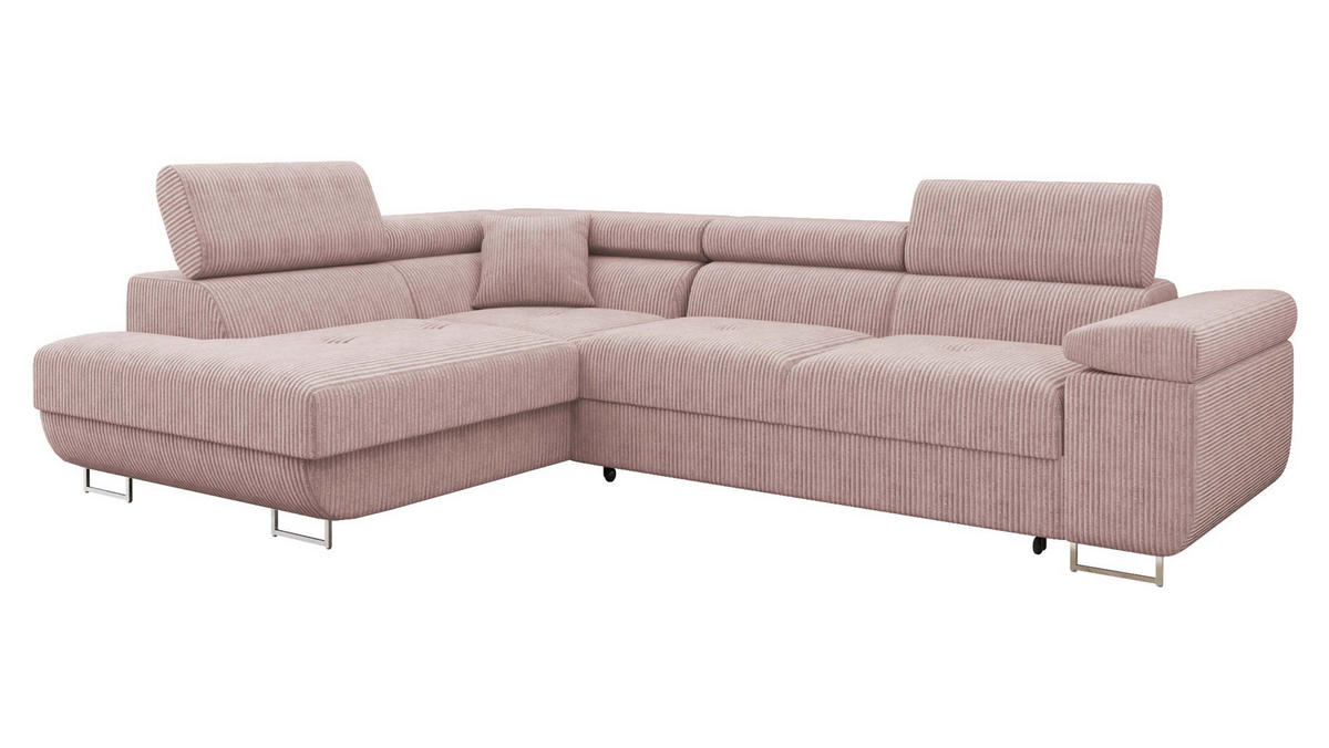 ECKSOFA Torezio Cord, Seite: Links - Rosa, Holz/Textil (274/203cm) - MIRJAN24