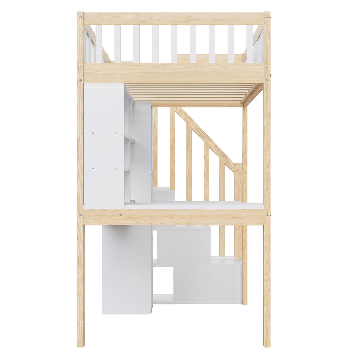 HOCHBETT 90x200cm Weiß + Natur LED-Licht Ablageleiter Schreibtisch - Multicolor, Holz (90/200cm) - FLIEKS