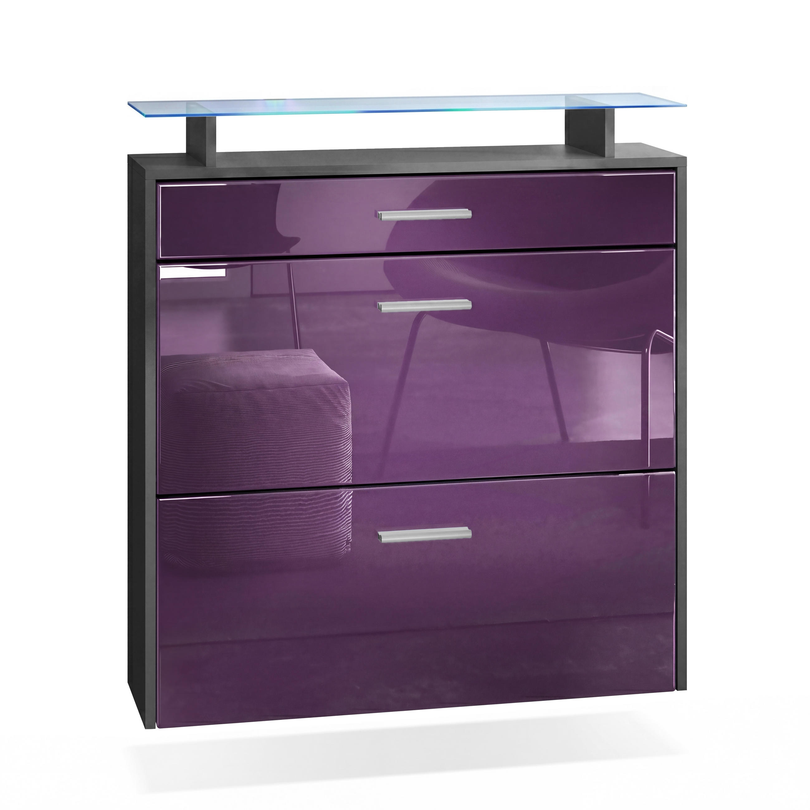 SCHUHSCHRANK Malea Fronten in Brombeer Hochglanz - Brombeere, Holzwerkstoff (89/96/23cm) - Vladon