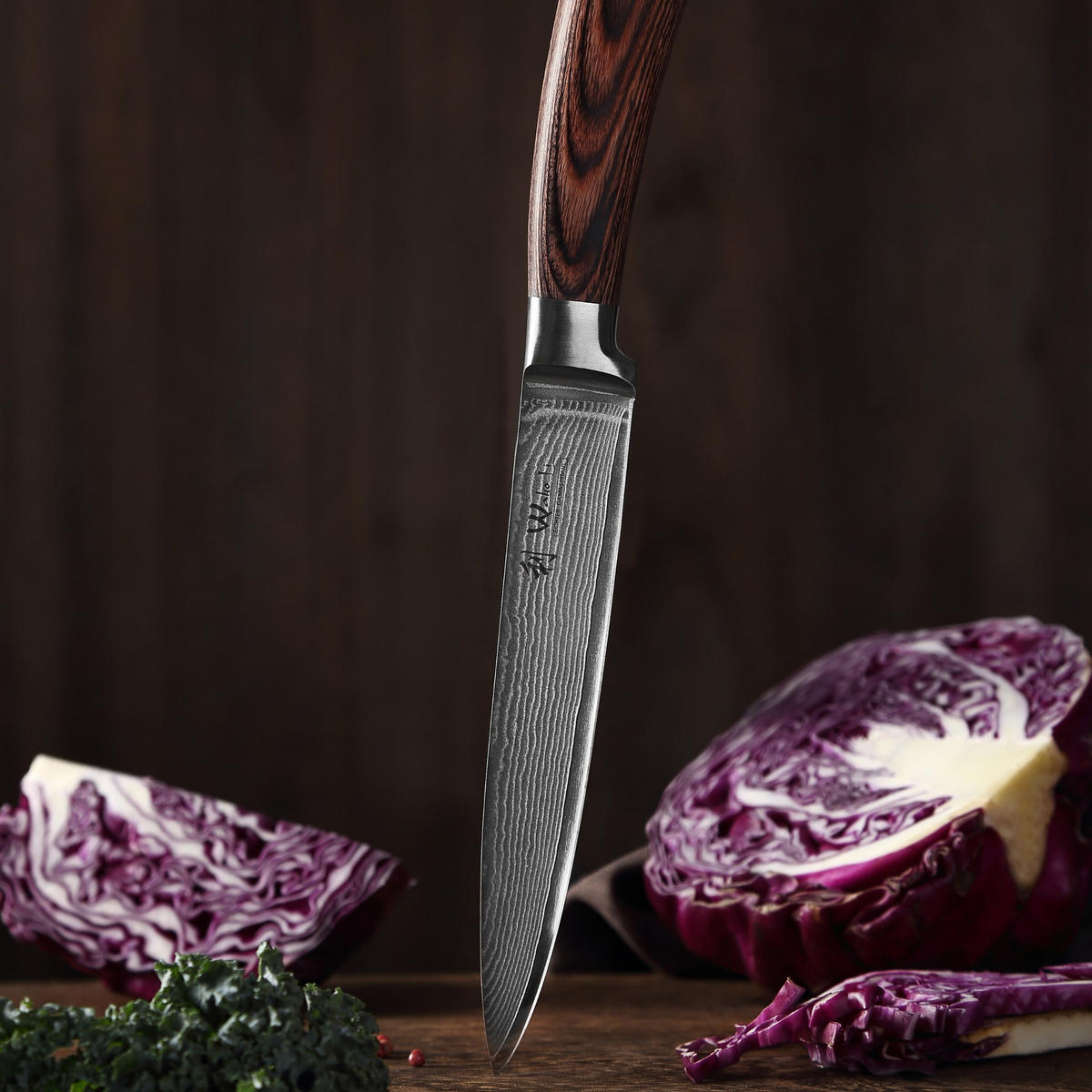 TRANCHIERMESSER Damast I EDIB - Braun, Holz/Metall (30cm) - Wakoli