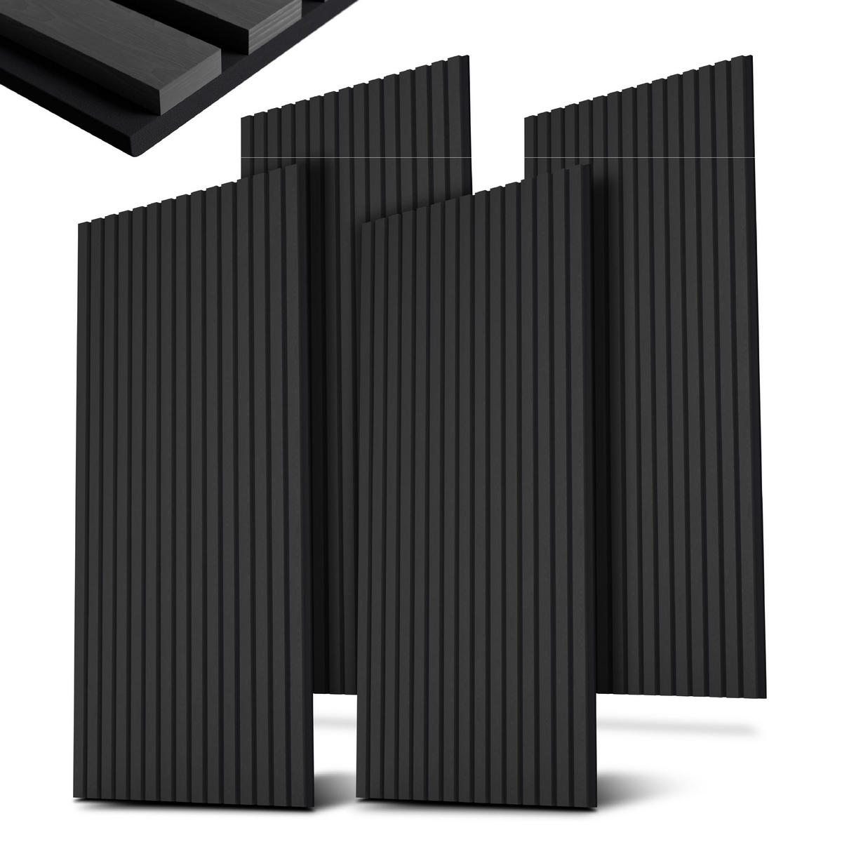 WANDPANEELE Akustik 120x60 cm Eiche Dunkelgrau (4er-Set) - Dunkelgrau, Holz (60/120/1.8cm) - Juskys