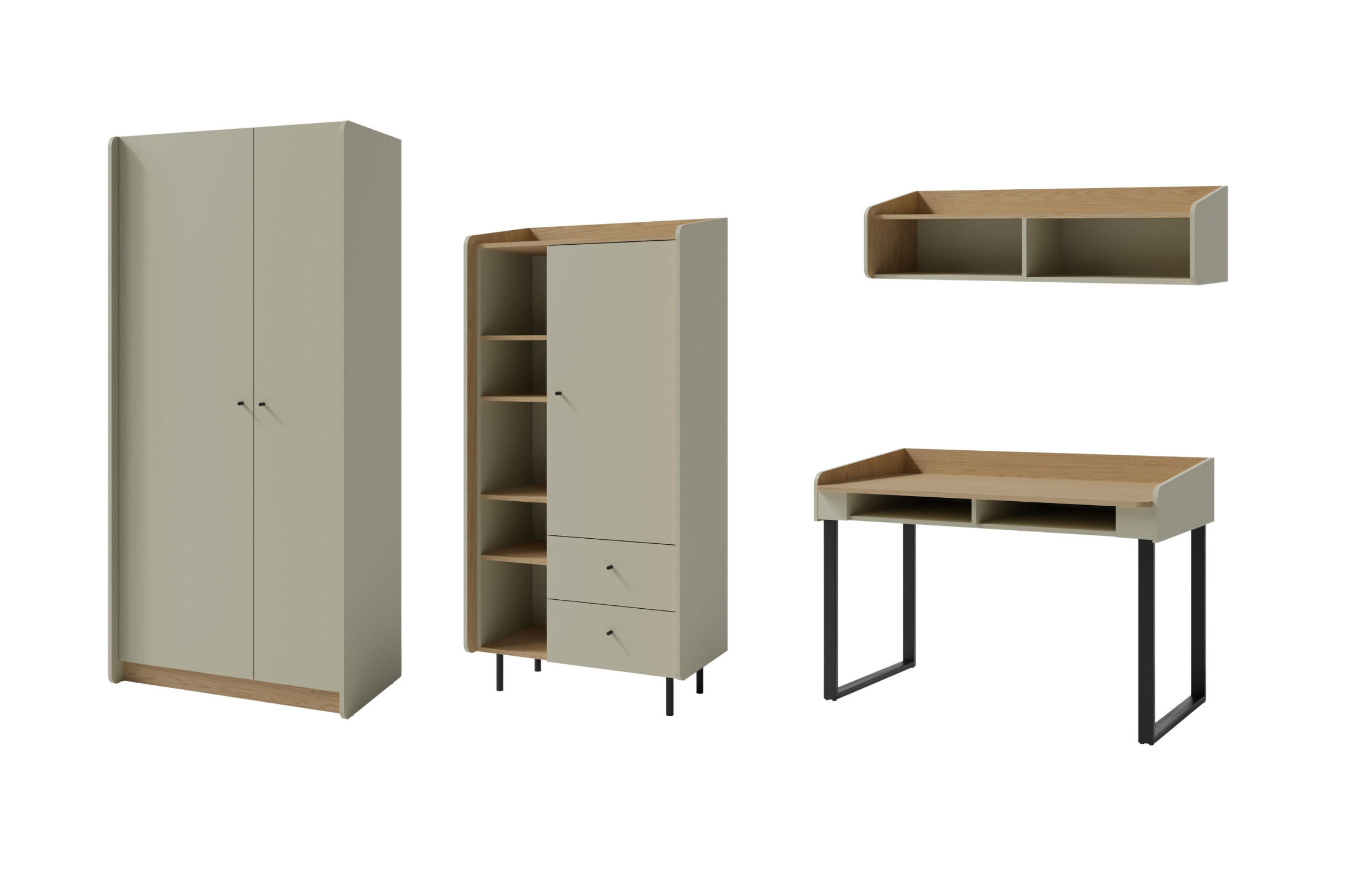 JUGENDZIMMER ALBI C 4-teilig in Eukalyptus / Baltic Düne Eiche - Alteiche/Eukalyptusholzfarben, Holzwerkstoff (295/195/65cm) - Deine Möbel 24
