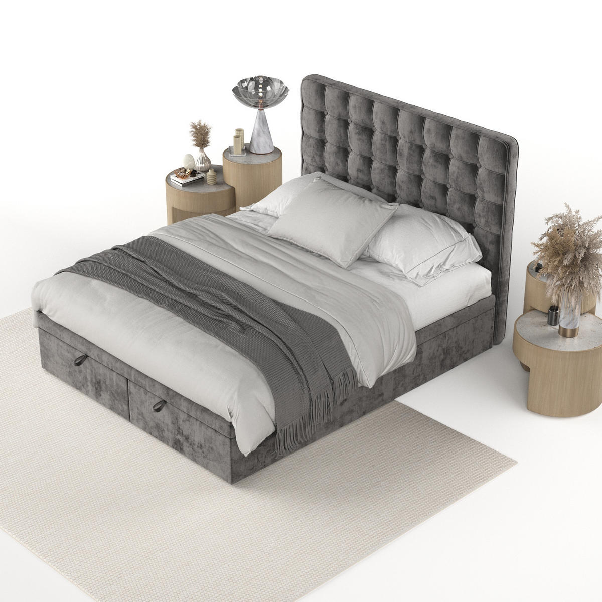 POLSTERBETT Celestia mit Stauraum 160/200 cm Stahl im Lotta Stoff - Schwarz/Graphitfarben, Holz/Holzwerkstoff (160/200cm) - AltaBeds