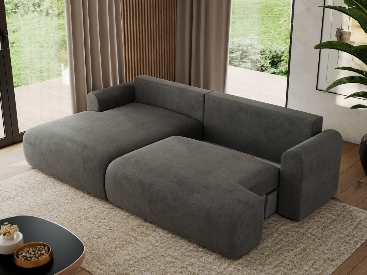 ECKSCHLAFSOFA TONO L Dunkelgrau Velvet - links - Dunkelgrau/Schwarz, Kunststoff/Textil (260/150cm) - MKS