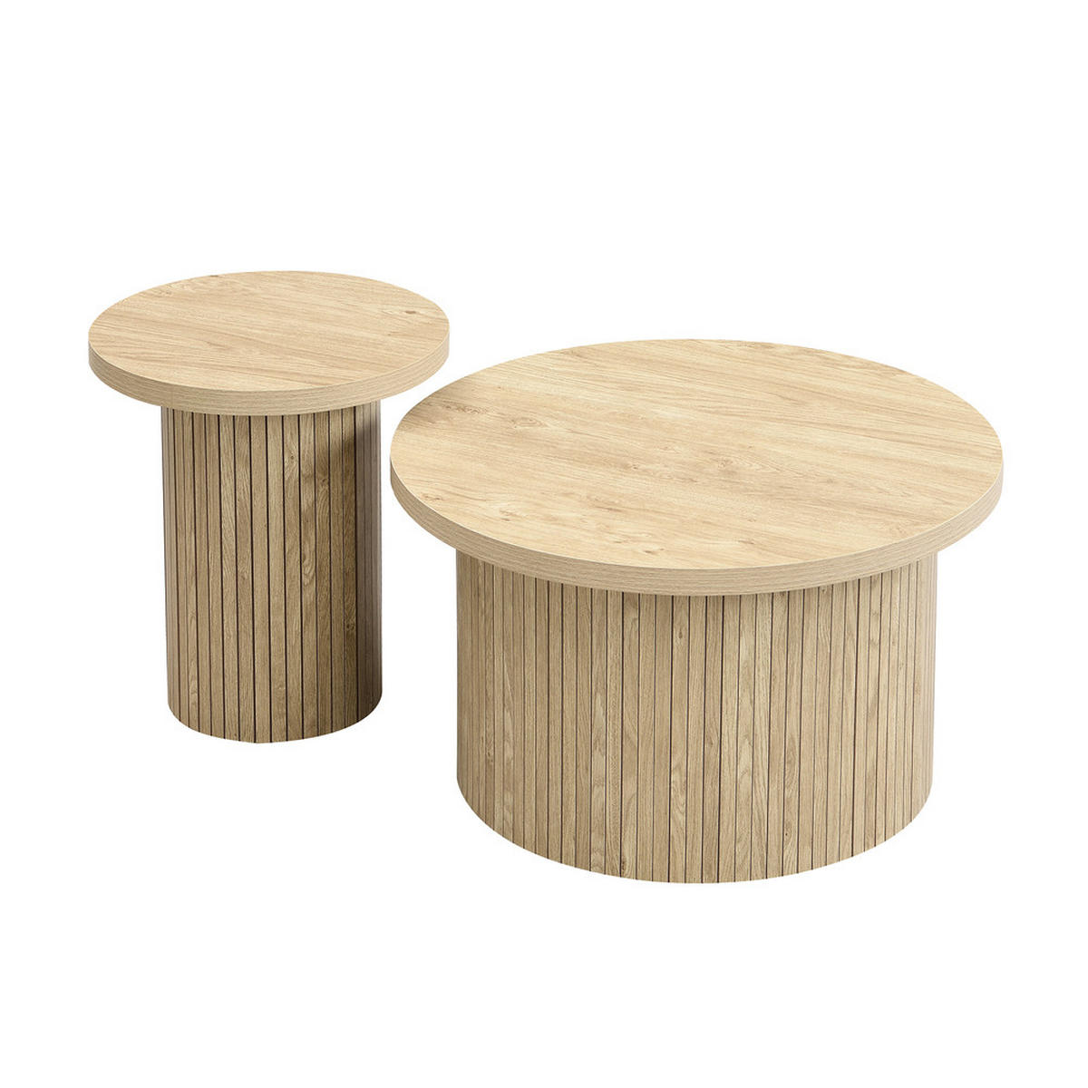COUCHTISCH Doppel Rund Naturholzlatten Multifunktional Beistelltisch Modern - Braun, Holz (81.28/78.74/19.05cm) - FLIEKS