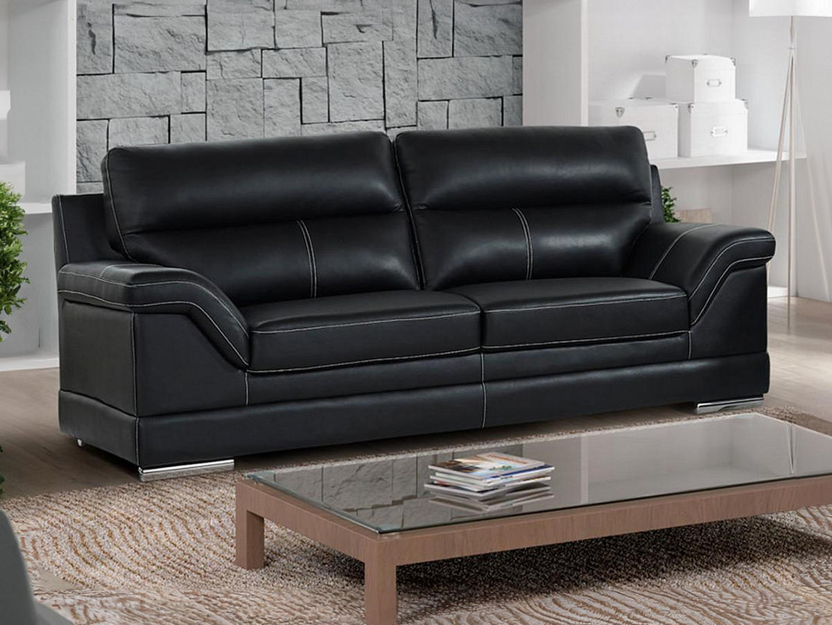 LEDERSOFA 3-Sitzer - Büffelleder - Schwarz - MONIKA - Schwarz, Leder (235/100/103cm) - Vente-Unique