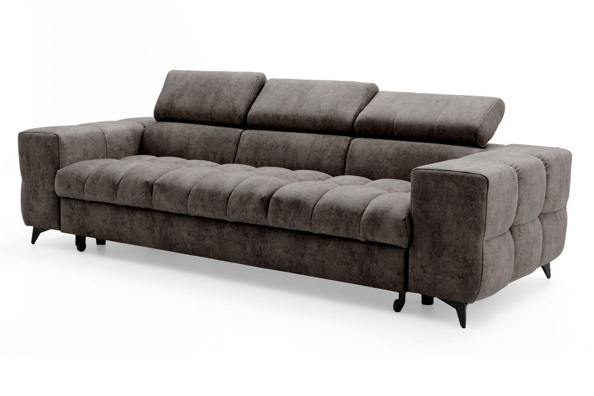 3-SITZER Sofa PUDDING mit Schlaffunktion 127x190 Velours Braun - Schwarz/Braun, Holz/Textil (260/90/100cm) - Muffo