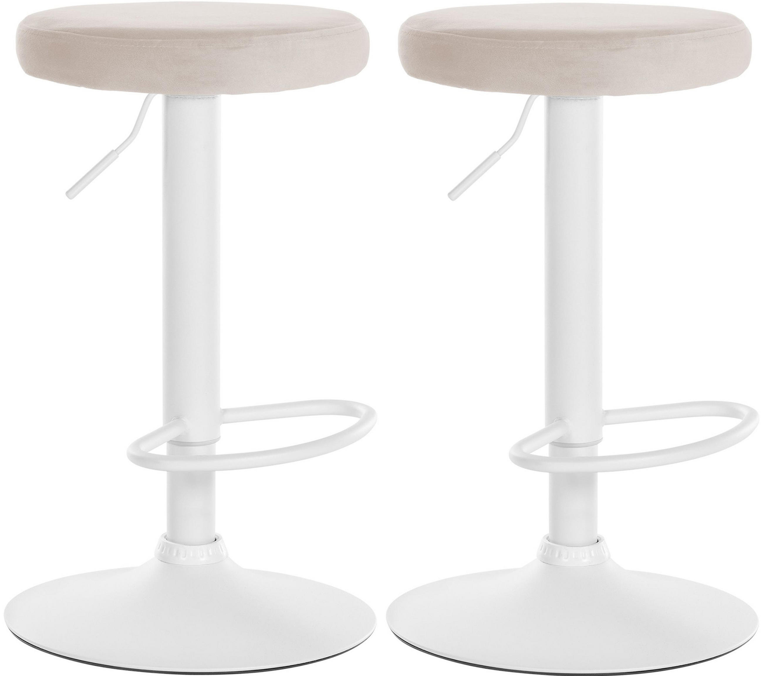 BARHOCKER 2er Set Pontius Samt weiß creme - Naturfarben/Weiß, Textil/Metall (38.5/81/38.5cm) - TPFLiving