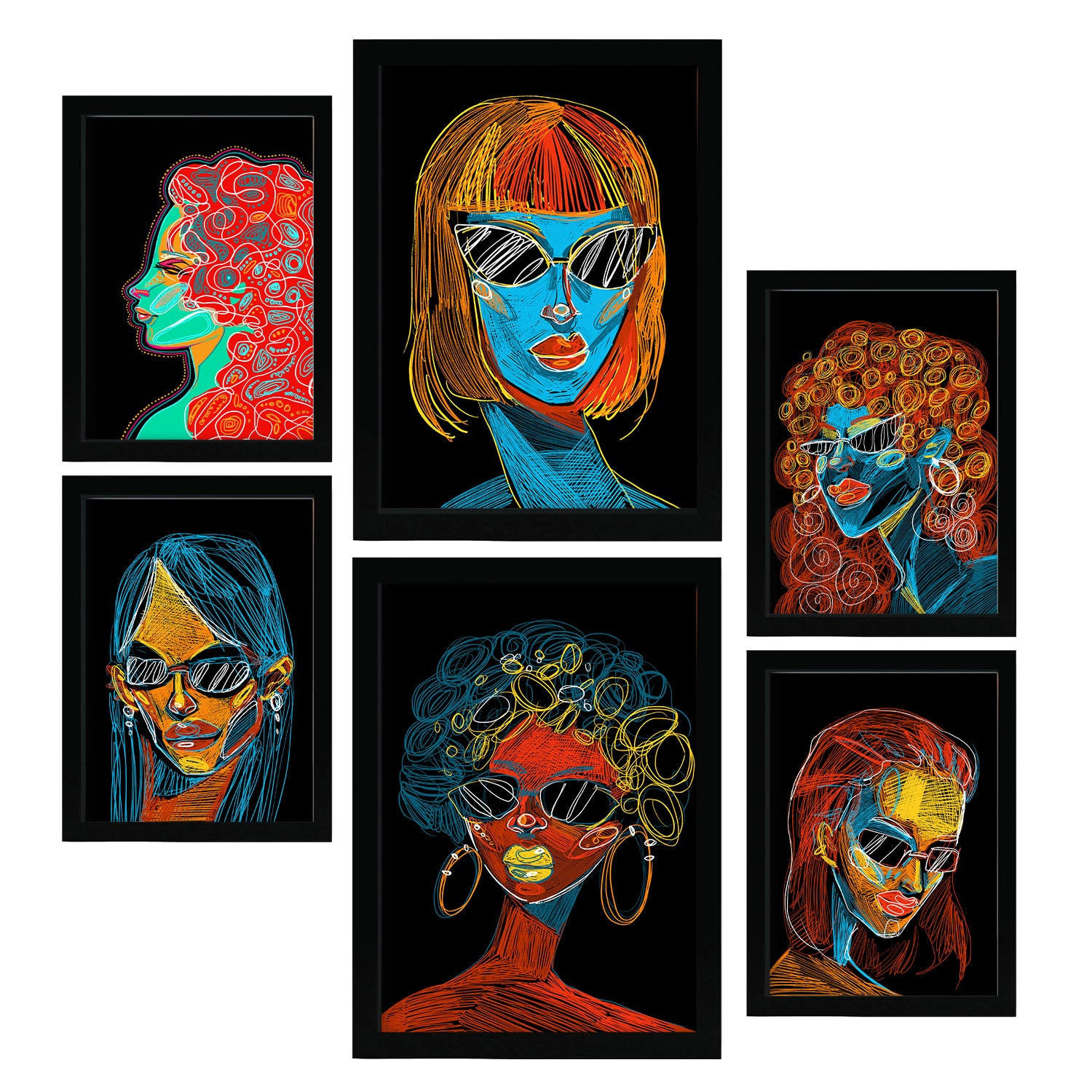 POSTER Set Mit 6 Schönheitstöne 3 In Weibliche Zusammenfassung Ästhetische Dekorative Gemälde Für Ihr Wohnzimmer Zuhause A3 & A4 Schwarzer Rahmen - Schwarz, Papier (29/3cm) - Nacnic