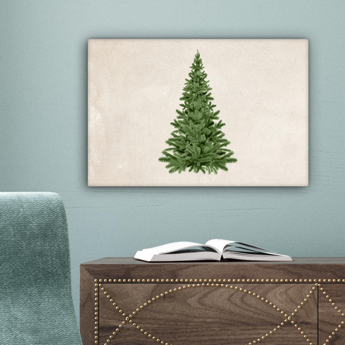 LEINWANDBILD Weihnachtsbaum - Grün - Weihnachten - Feiertage 30x20 cm - Olivgrün, Textil (30/20cm) - MuchoWow