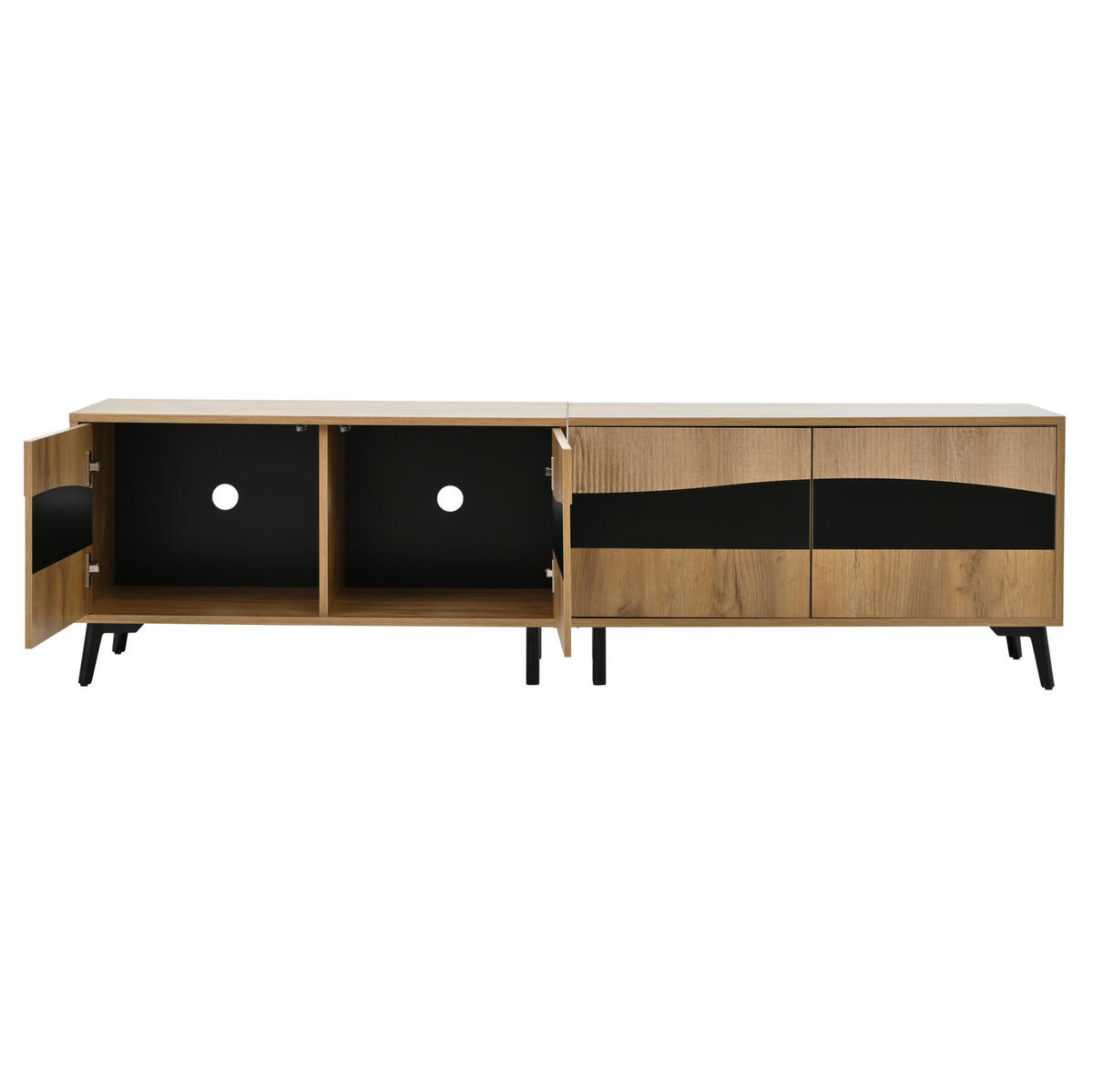 TV stolek 180/40/50 cm se 4 skříňkami, symetrický design a úložný prostor pro 75" TV, Přírodní - přírodní, kompozitní dřevo (180/50/40cm) - Redom