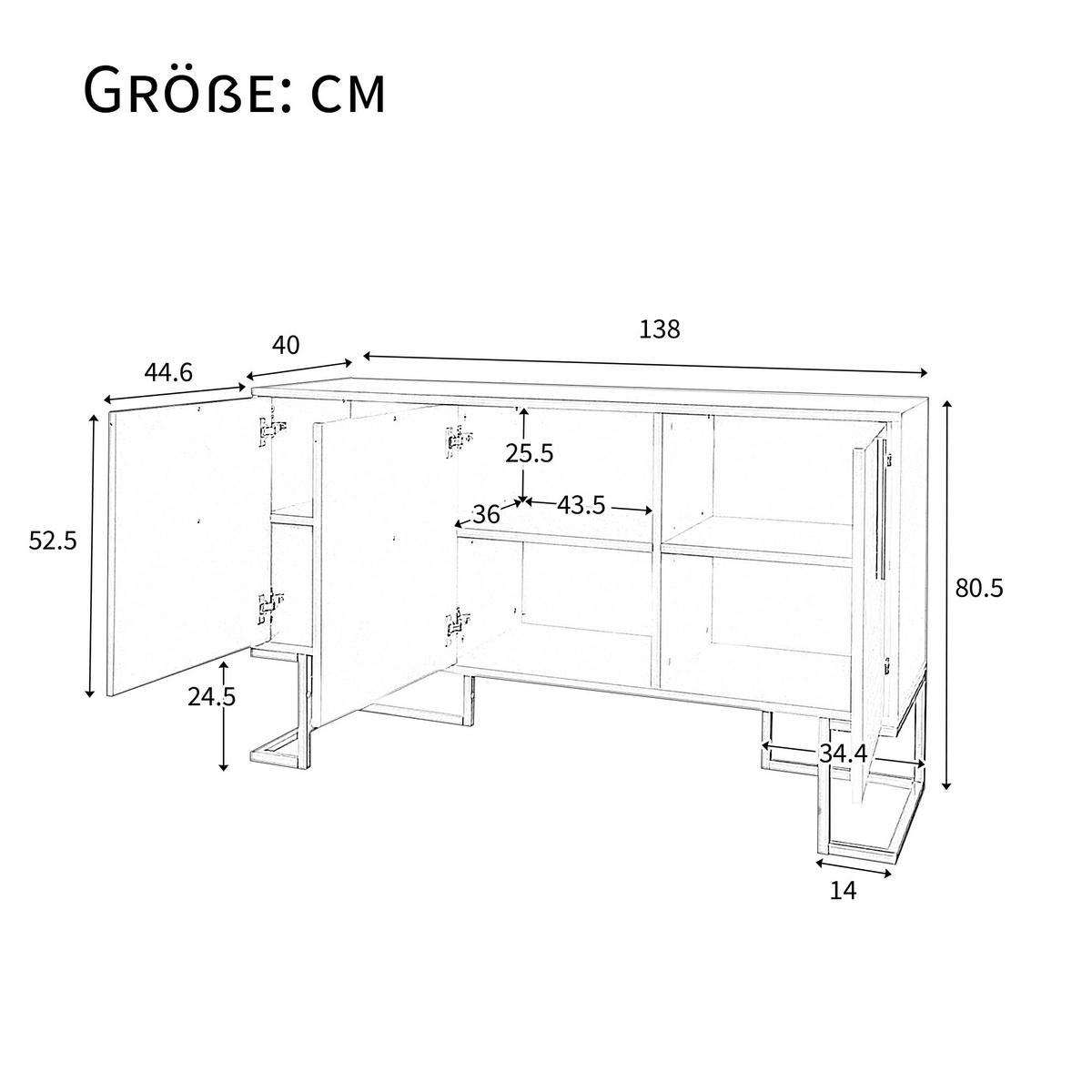 SIDEBOARD Weiß 138/40/80,5CM - Weiß, Holzwerkstoff/Metall (40/80.5/138cm) - Urban Meuble