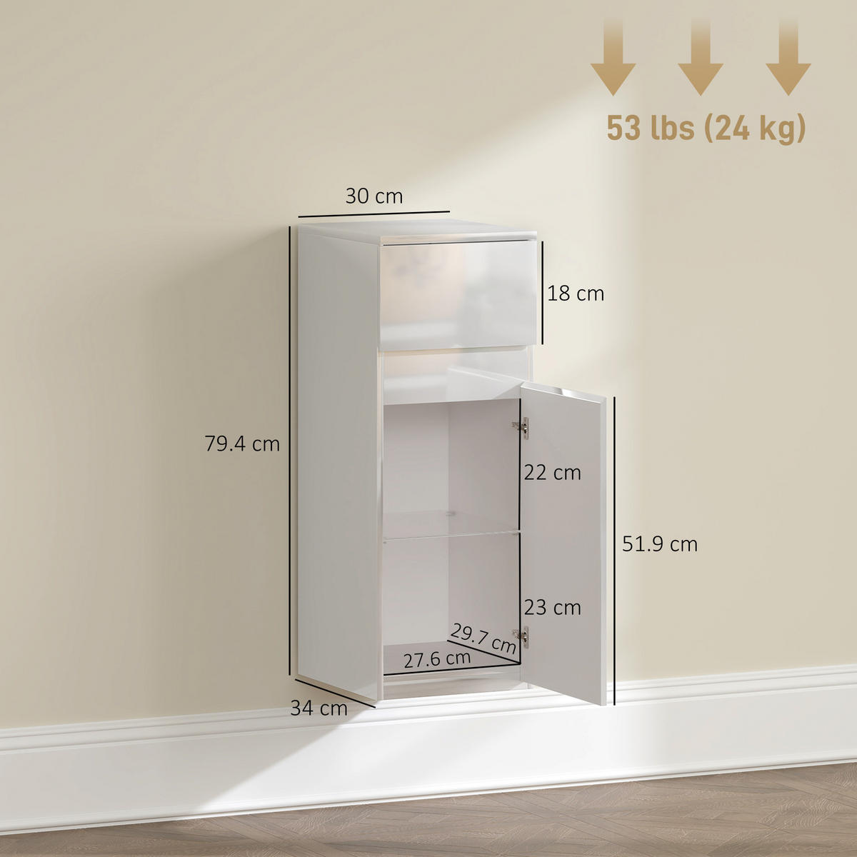 HÄNGESCHRANK Glänzend weiß 1 Stück - Weiß, Kunststoff (34/79.4/30cm) - GiPP