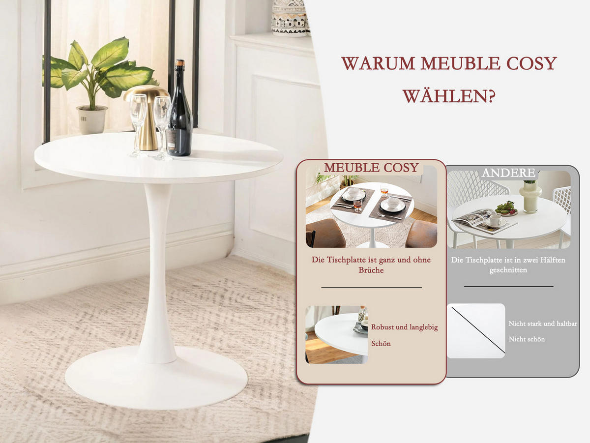 WEISSER Esstisch im modernen Stil - Weiß, Metall (80/80/72.5cm) - Meubles Cosy