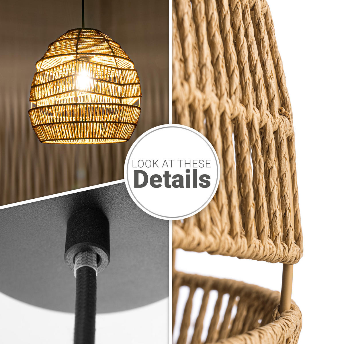 PENDELLEUCHTE Villa L - Beige/Schwarz, Metall (31/31/30cm) - Paco Home