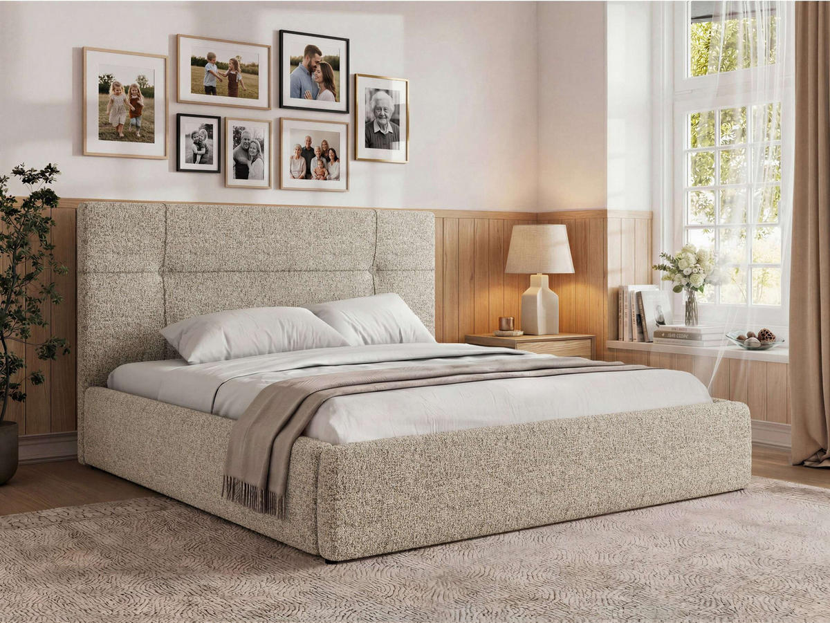 ČALÚNENÁ POSTEĽ CALERIO CLASSIC 140/200 - Béžová Štruktúrovaná látka - Matrac Pocket - čierna/béžová, textil/plast (140/200cm) - MKS