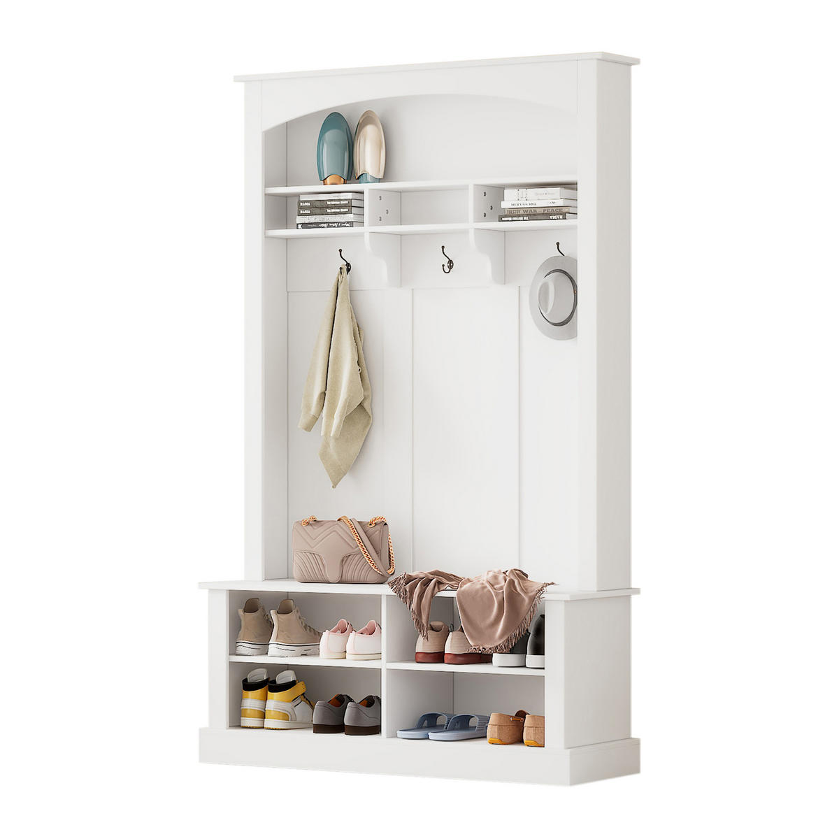 STANDGARDEROBE mit Sitzbank und Schuhablage in Weiß, 120/40/190 cm - Weiß, Holzwerkstoff (40/190/120cm) - BEAOK