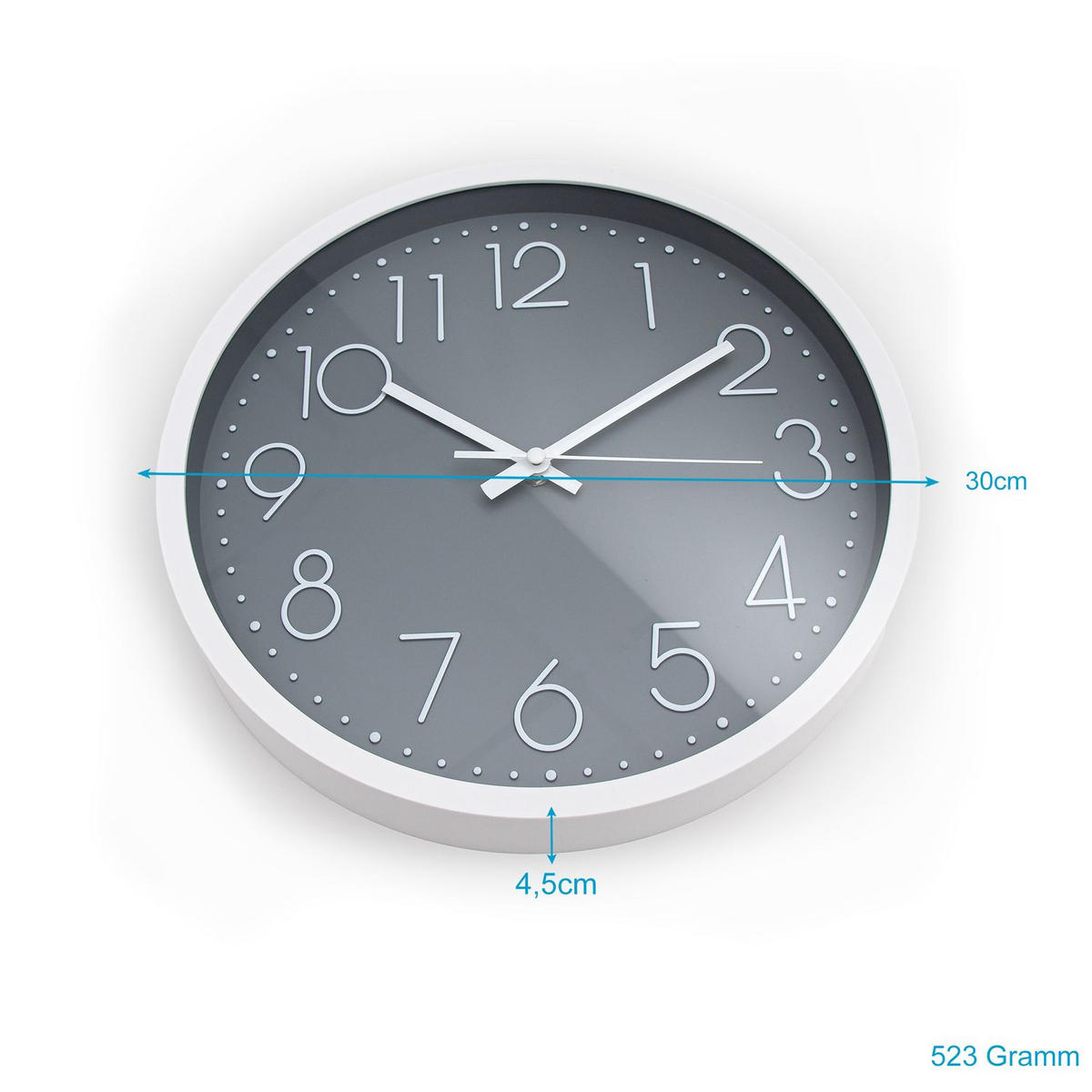 WANDUHR 30.5 cm - Grau, Kunststoff (30.5/30.5/4.5cm) - Intirilife