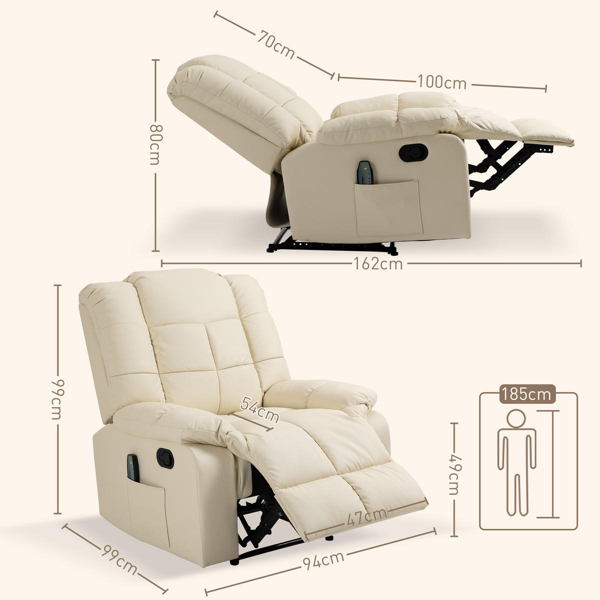 MASSAGESESSEL DE-15377 8 Massagepunkte mit manueller Neigung - Creme, Metall (99/99/94cm) - ComfortXL