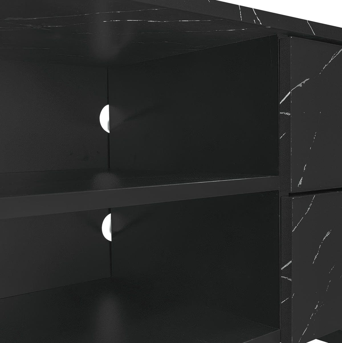 TV-SCHRANK aus MDF 200x38x50 cm Schwarz/Holzoptik mit LED-Beleuchtung, App-Steuerung und 15 cm Bodenfreiheit - Schwarz, Holzwerkstoff (200/50/38cm) - Modfu