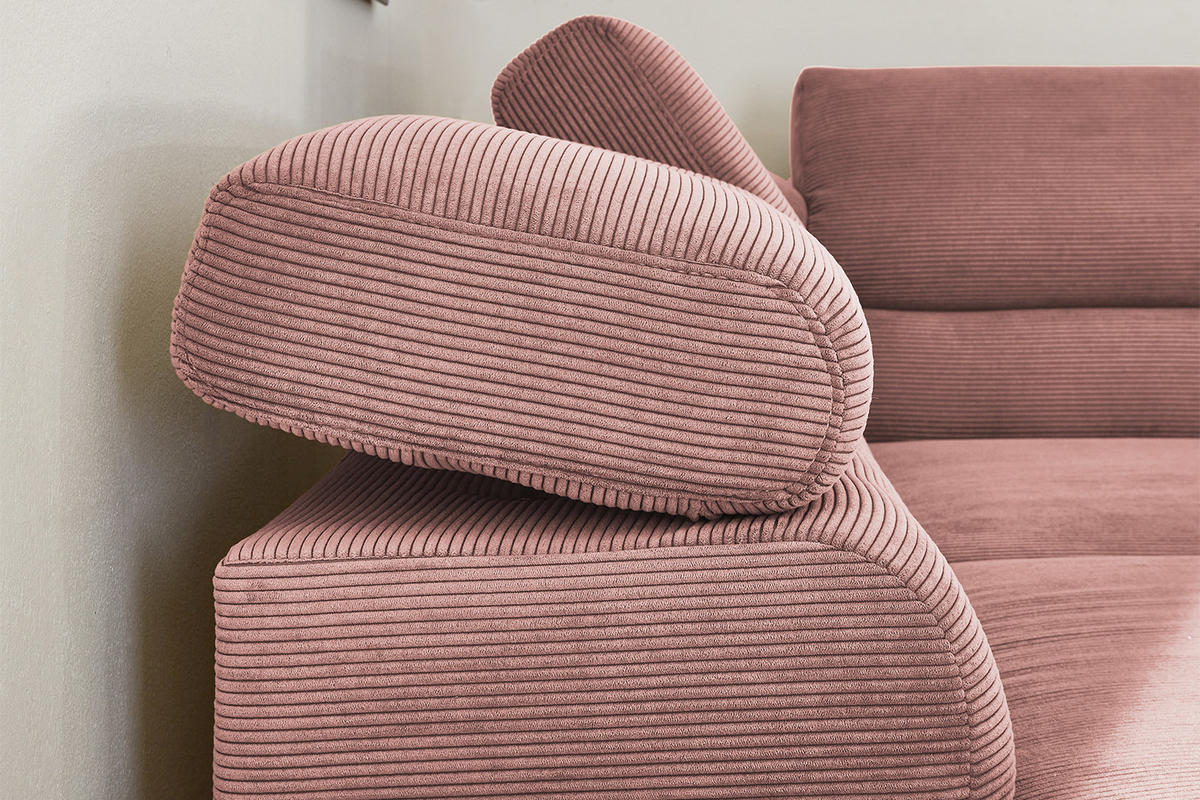 ECKSOFA MIT MOTORISCHEM SITZVORZUG DELIA Pink Cord - Pink/Schwarz, Textil/Metall (276/219cm) - KAWOLA