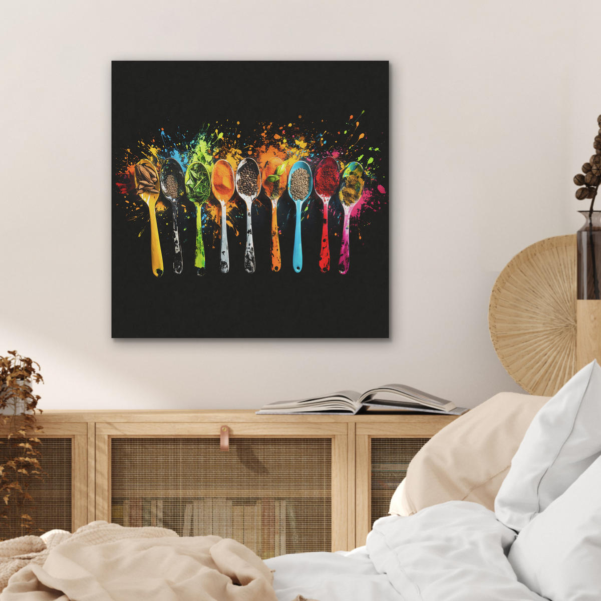 AKUSTIKBILD Löffel - Gewürze - Modern - Graffiti - Farbe - Farbenfroh Wandbilder 60x60 cm - Multicolor, Kunststoff (60/60/0.9cm) - MuchoWow
