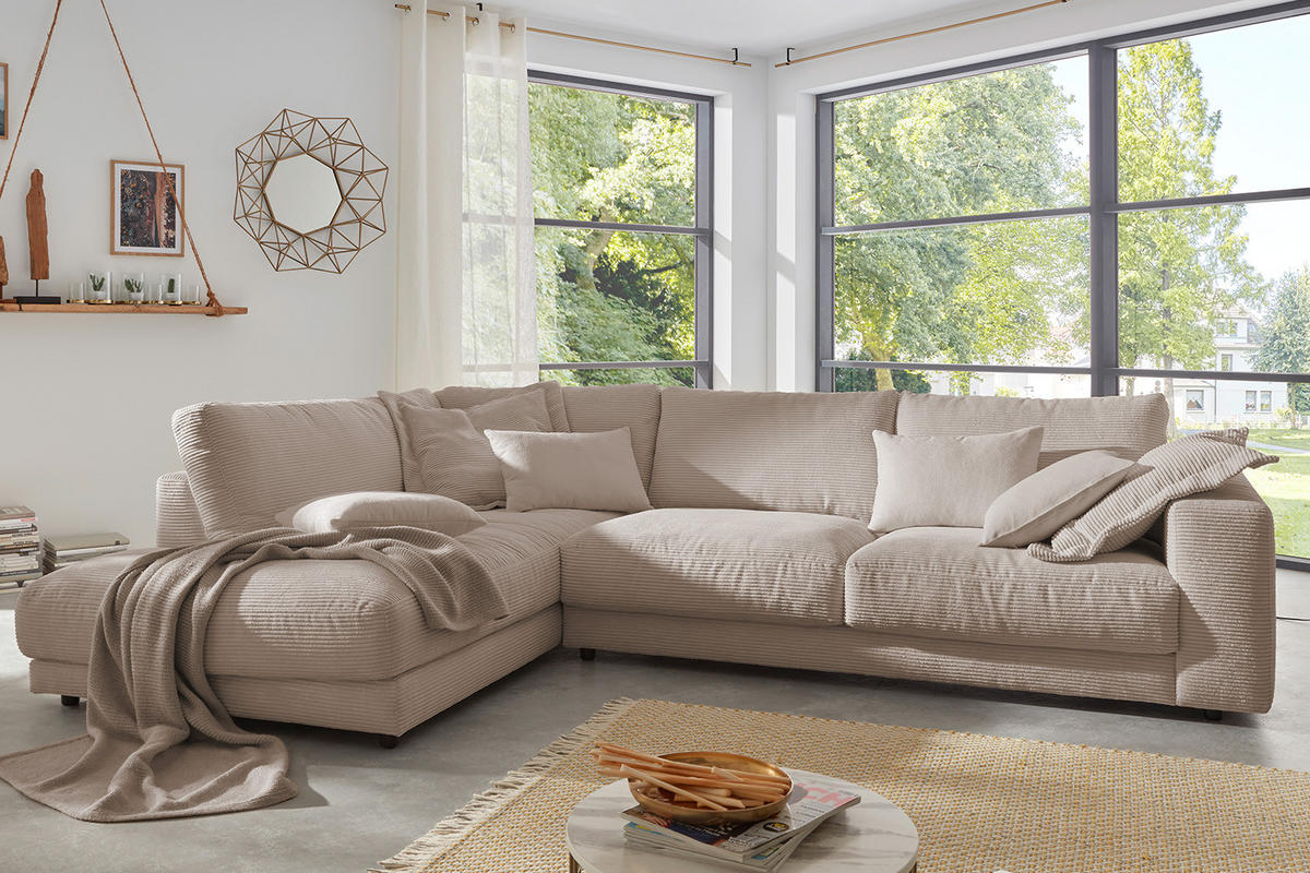 ECKSOFA MADELINE Taupe Cord - Taupe/Schwarz, Kunststoff/Textil (325/224cm) - KAWOLA