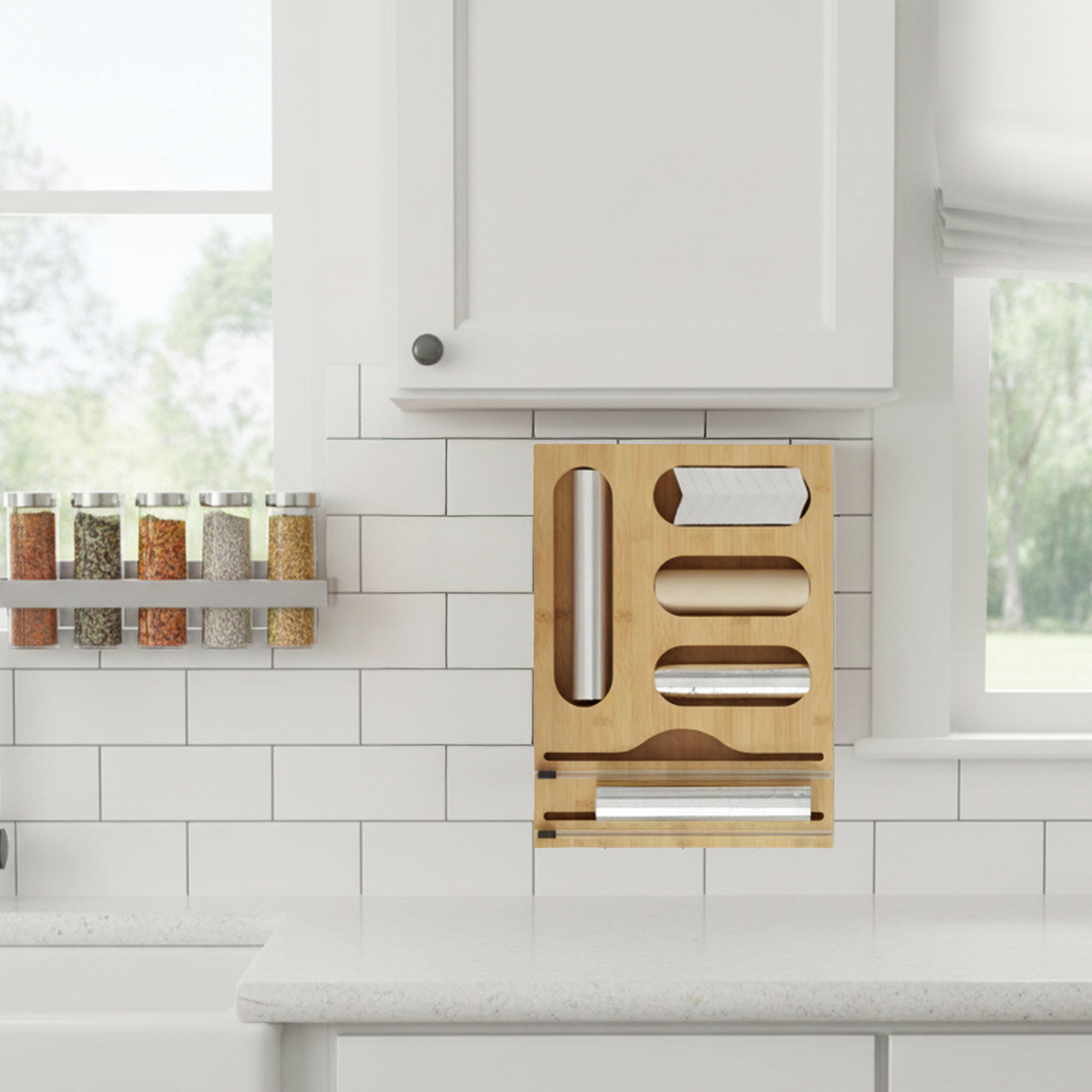 FOLIENSPENDER - Hellbraun, Holz/Kunststoff (33.5/43.5/7.5cm) - Relaxdays