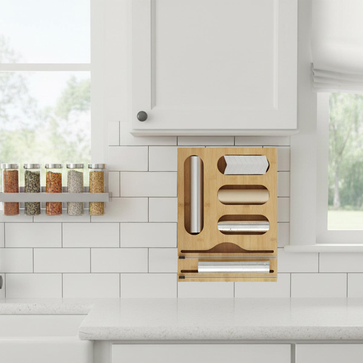 FOLIENSPENDER - Hellbraun, Holz/Kunststoff (33.5/43.5/7.5cm) - Relaxdays