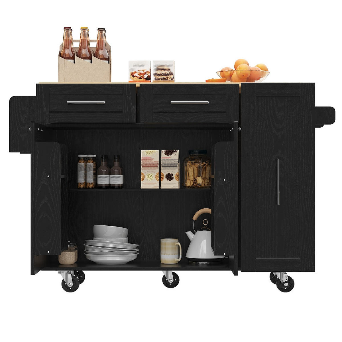 KÜCHENINSEL Klappbar, Speisewagen Mit Stauraum, MDF/Metall, Schwarz-Holzmaserung, 110/46/90,5 cm - Schwarz, Kunststoff (74/90.5/110cm) - Rolipo