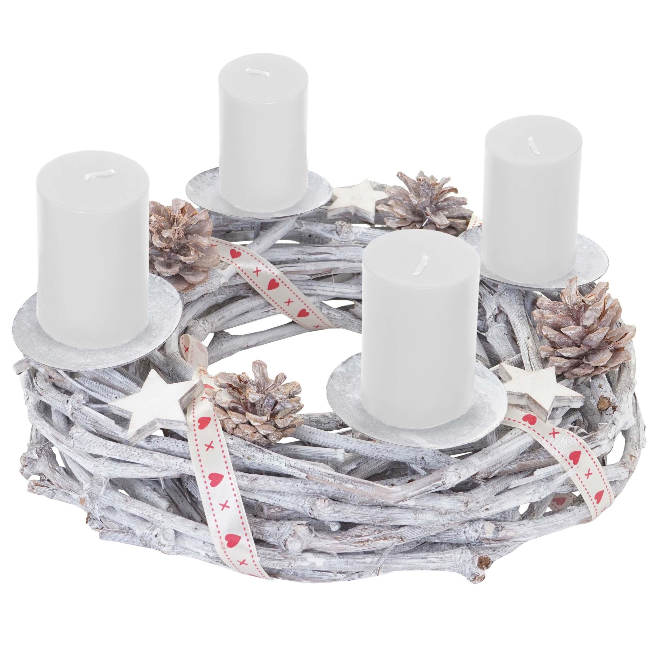 ADVENTSKRANZ HOLZ Ø 30CM MIT KERZEN WEIß Weiß - Weiß, Holz (30/8cm) - MCW