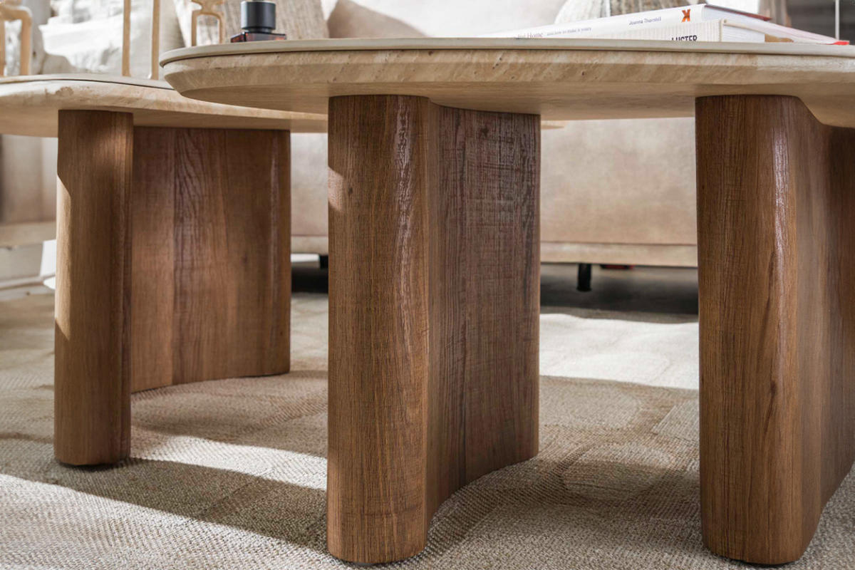COUCHTISCH-SET PRETO Weiß Keramik - Braun/Weiß, Keramik (88/44/36cm) - KAWOLA