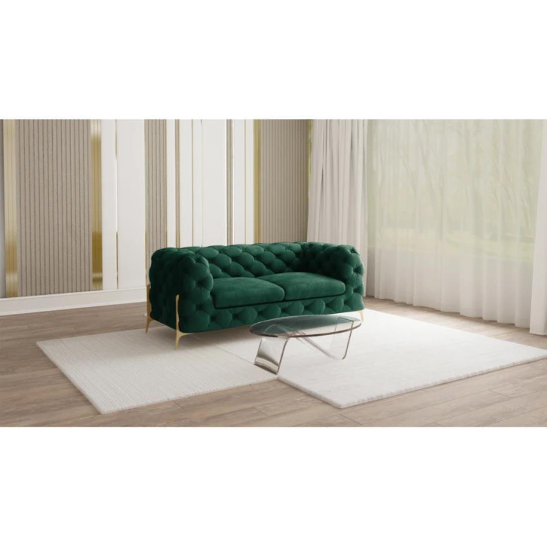 CHESTERFIELD-SOFA 2-Sitzer Lexi Flasche Grün Samt - Smaragdgrün/Goldfarben, Holz/Textil (185/75/100cm) - S-Style Möbel