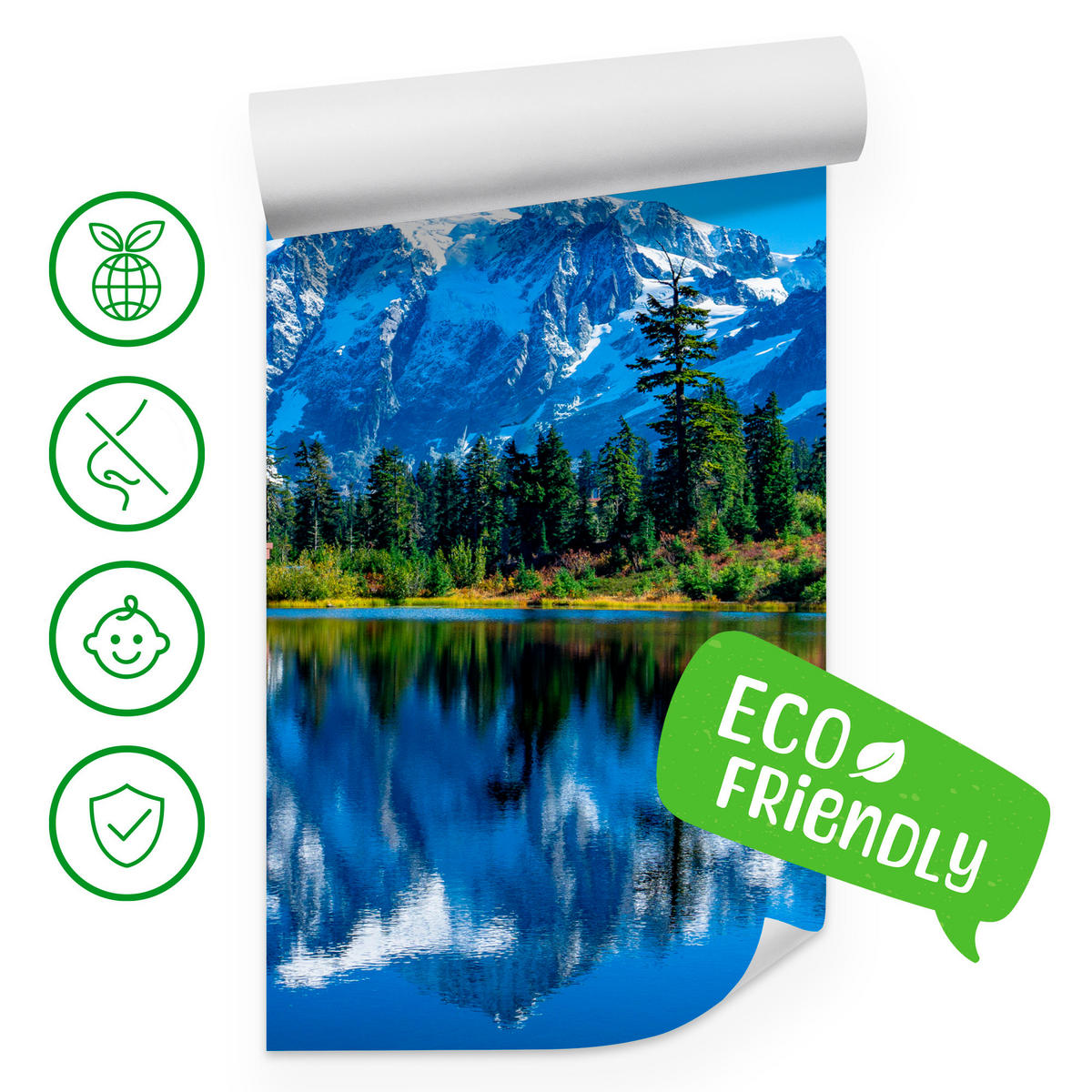 FOTOTAPETE See Berge Wald Landschaft 3D 400x280 - Blau/Beige, Papier (400/280cm) - Muralo