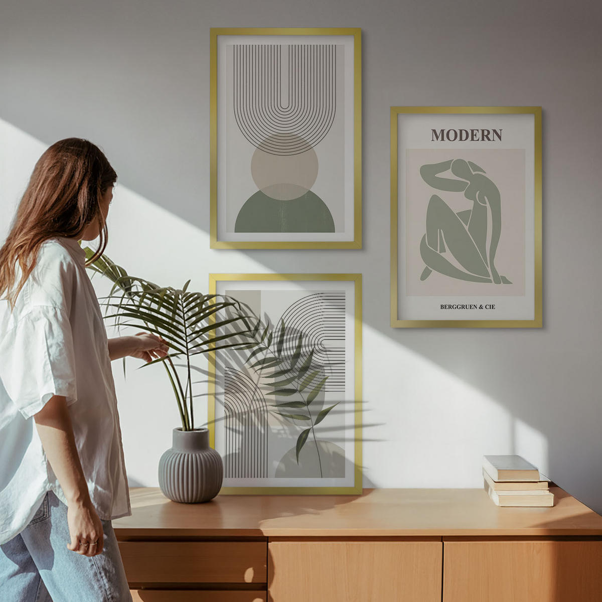 BILDER SET 3er Set - 40x60 cm Goldrahmen - Stilvolle Pflanzengrafiken - Goldfarben, Kunststoff (40/60cm) - TULUP