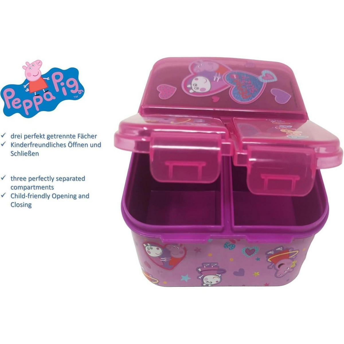BROTDOSE mit Fächern Peppa Wutz 18 cm - Multicolor, Kunststoff (14/7/18cm)