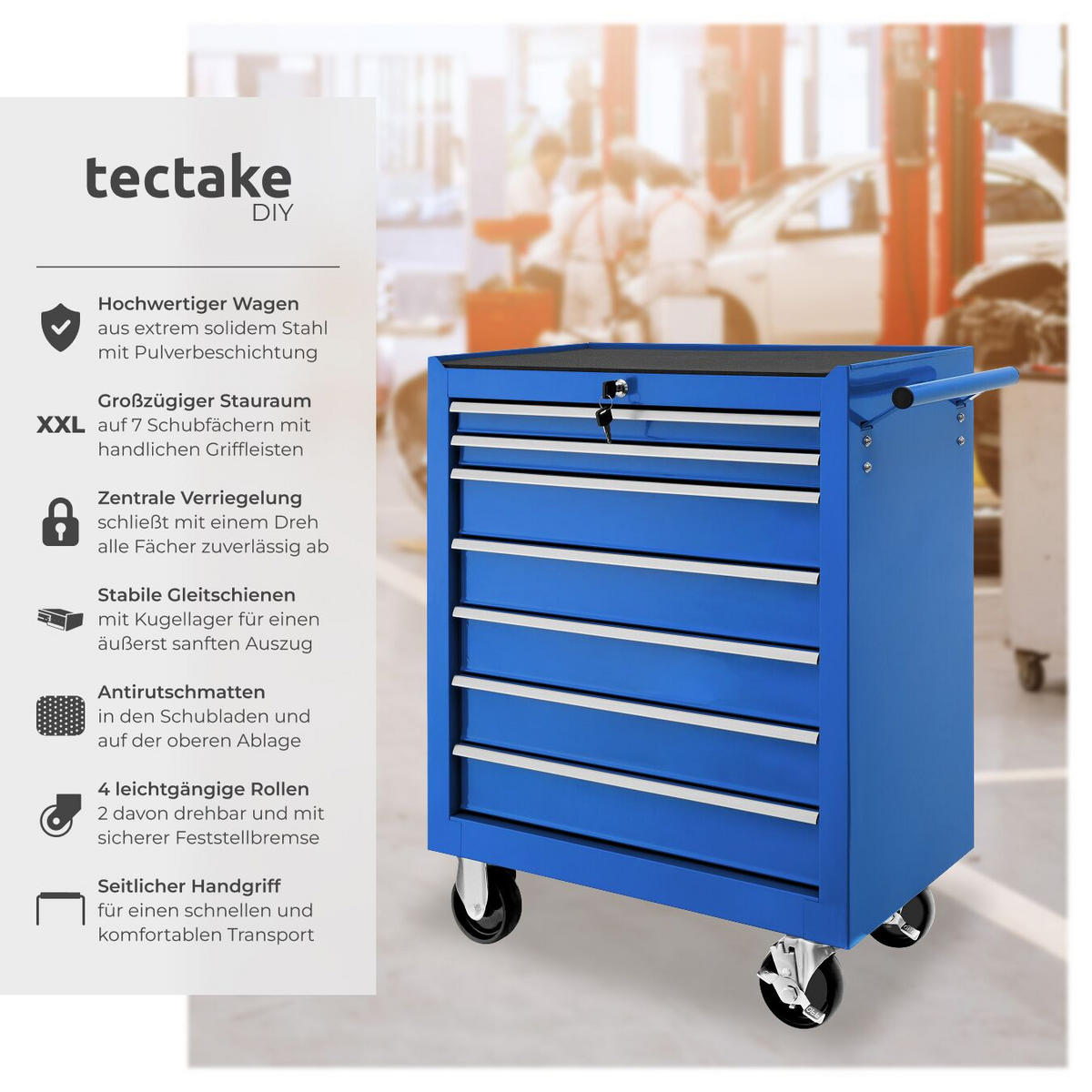 WERKZEUGWAGEN ,Rollen Ø 100 mm,blau - Blau, Metall (33/79/69cm) - tectake