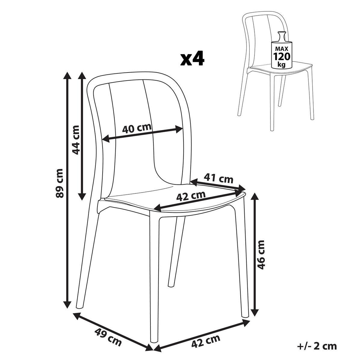 GARTENSTUHL 4er-Set Kunststoff weiß/grau Spezia - Weiß/Grau, Kunststoff (42/89/49cm) - Beliani