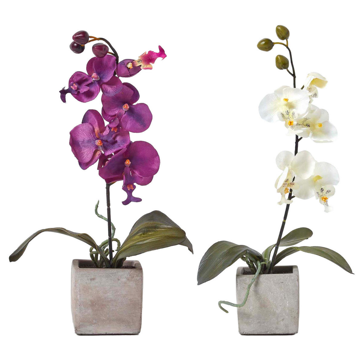 KUNSTBLUMEN 2er-Set Orchideen weiß & lila im Deko-Topf, 40 cm - Multicolor, Kunststoff (40cm) - Homescapes