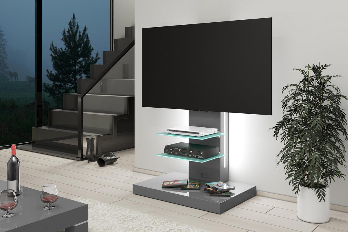 TV RACK rechteckig Grau Hochglanz Glas 78/132/54 cm - Grau, Holzwerkstoff (78/33/54cm)