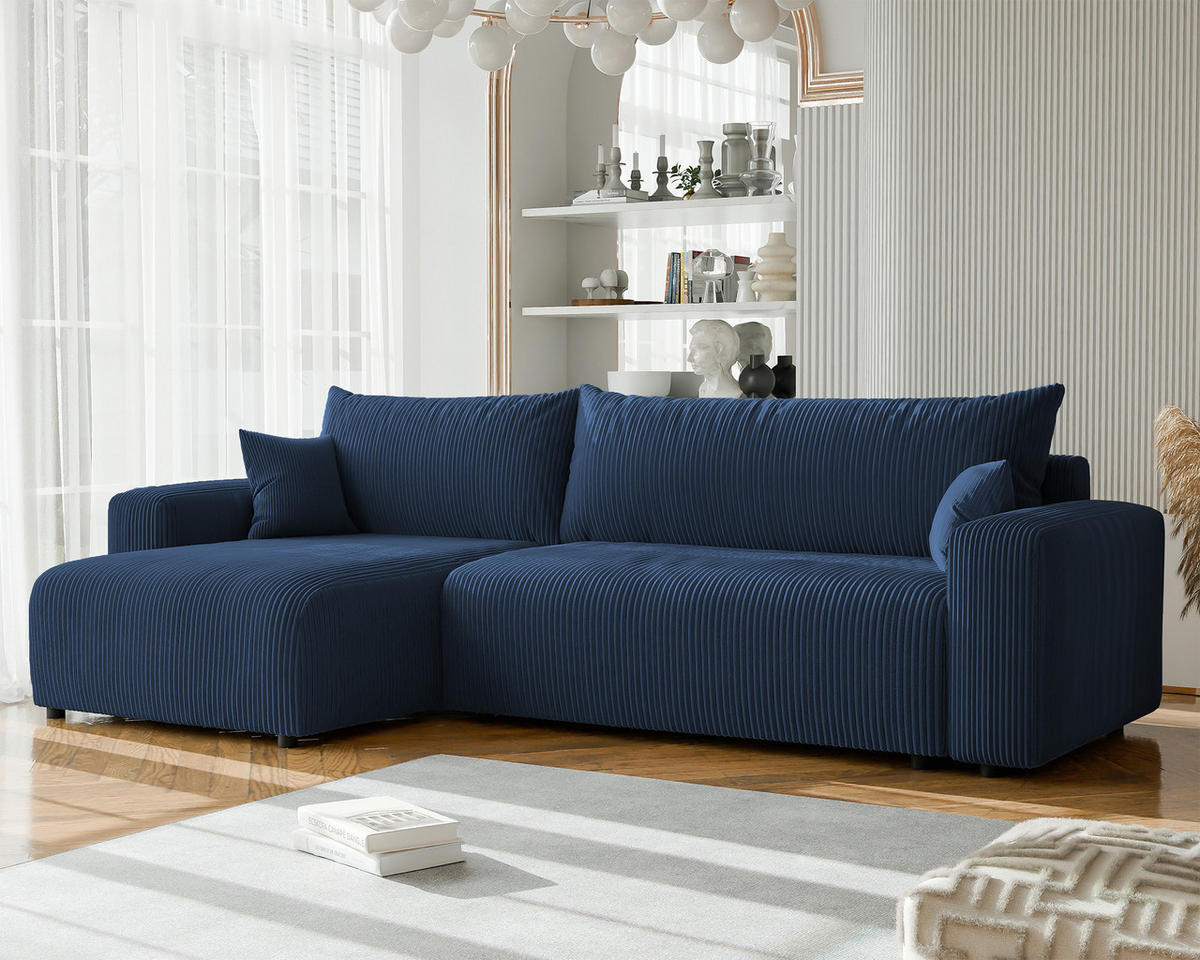 ECKSOFA mit Schlaffunktion und Bettkasten, Blau - Blau, Holzwerkstoff/Textil (145/278cm) - Idohome