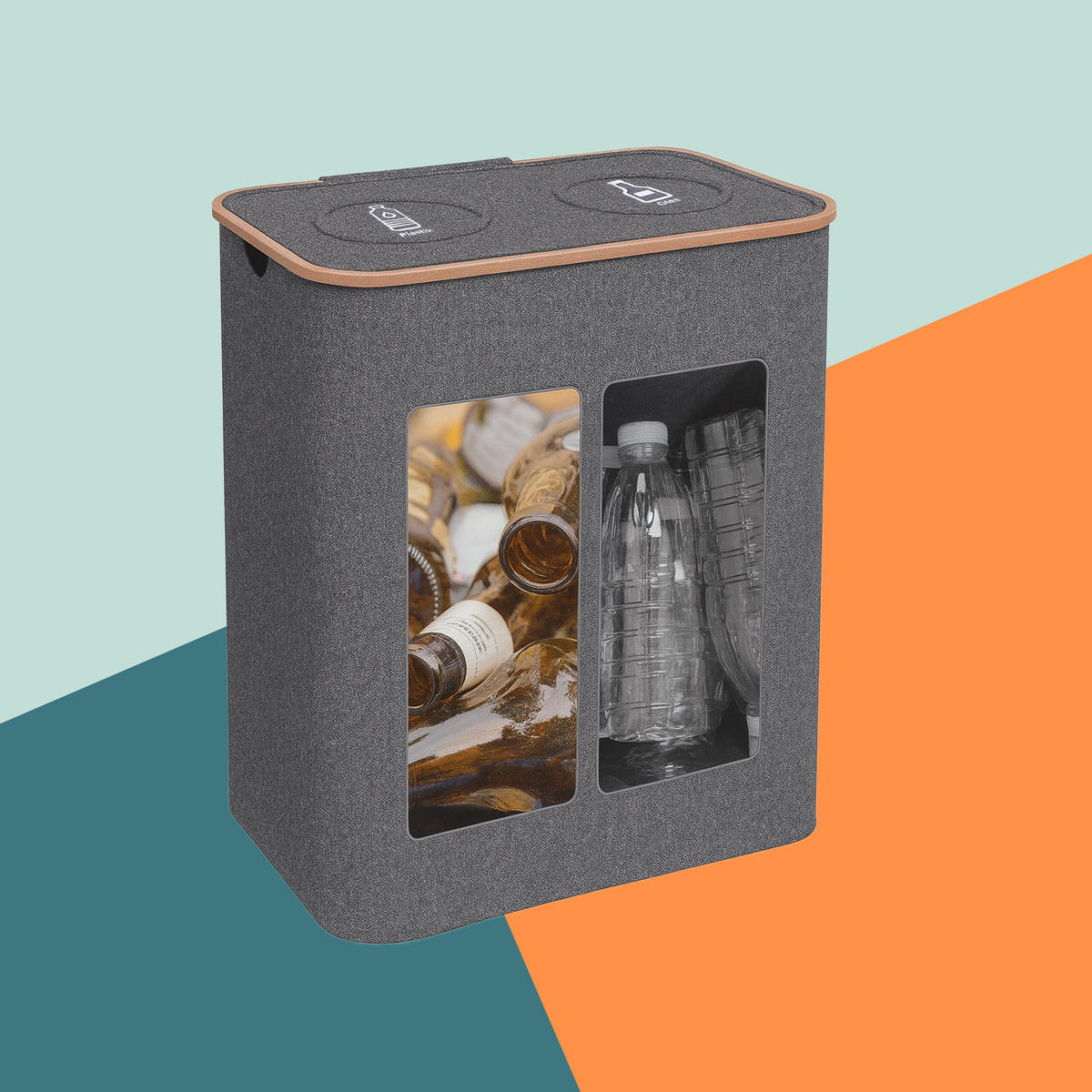 PFANDFLASCHEN-SAMMELBEHÄLTER - Grau, Holz/Kunststoff (57/80/37cm) - Relaxdays