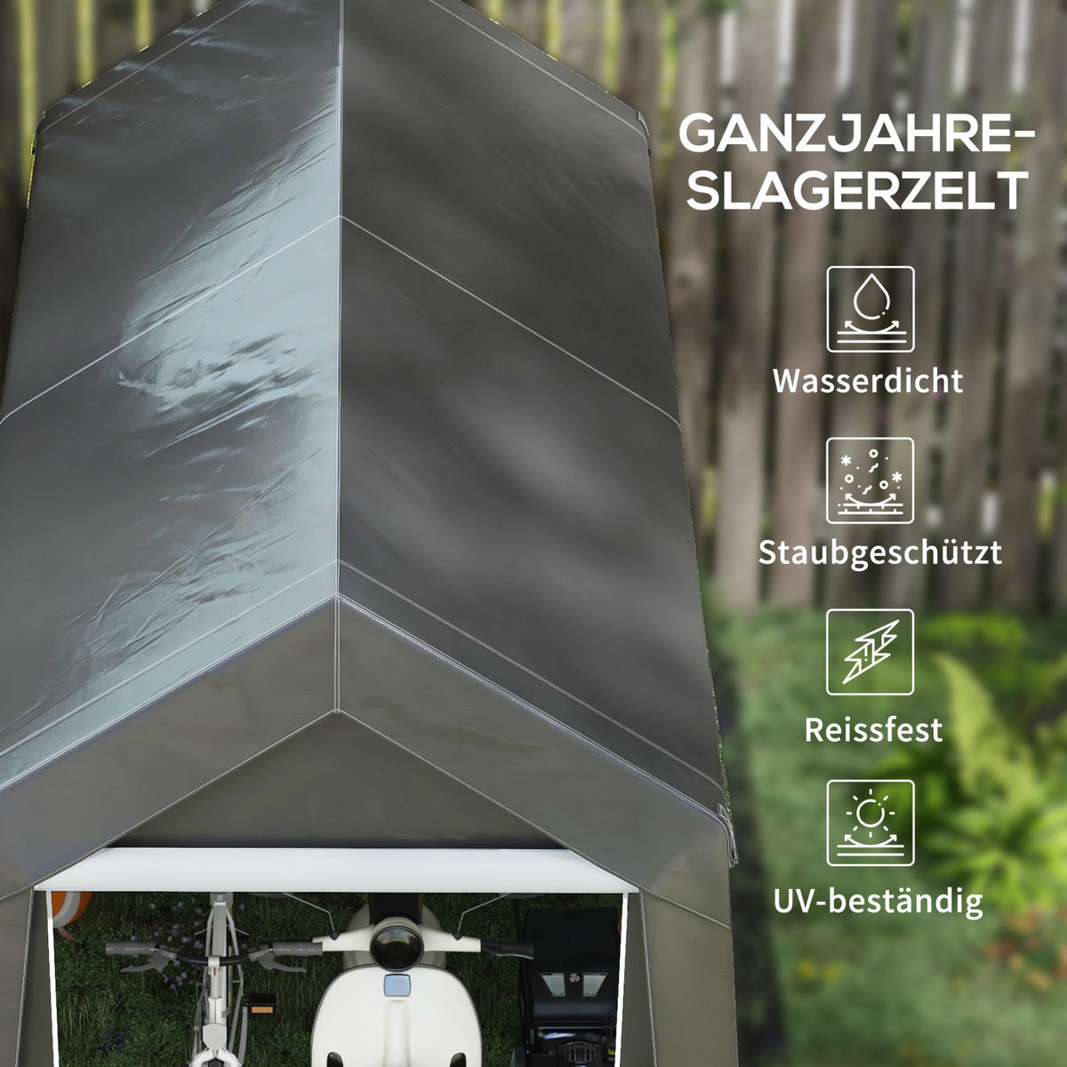KLEINGARAGE aus Stahl 210x360x235 cm in Dunkelgrau mit Reißverschlusstür - Dunkelgrau, Metall (210/235/360cm) - Modfu